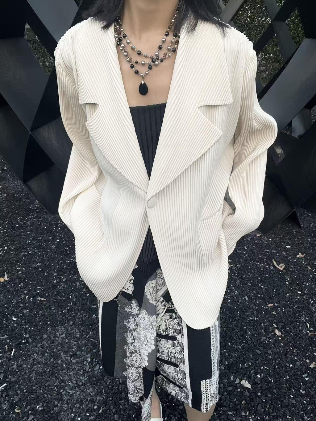 ANTIMOON Pleated Texture Wrinkle Free Casual Women's Beige Black Orange Blazers