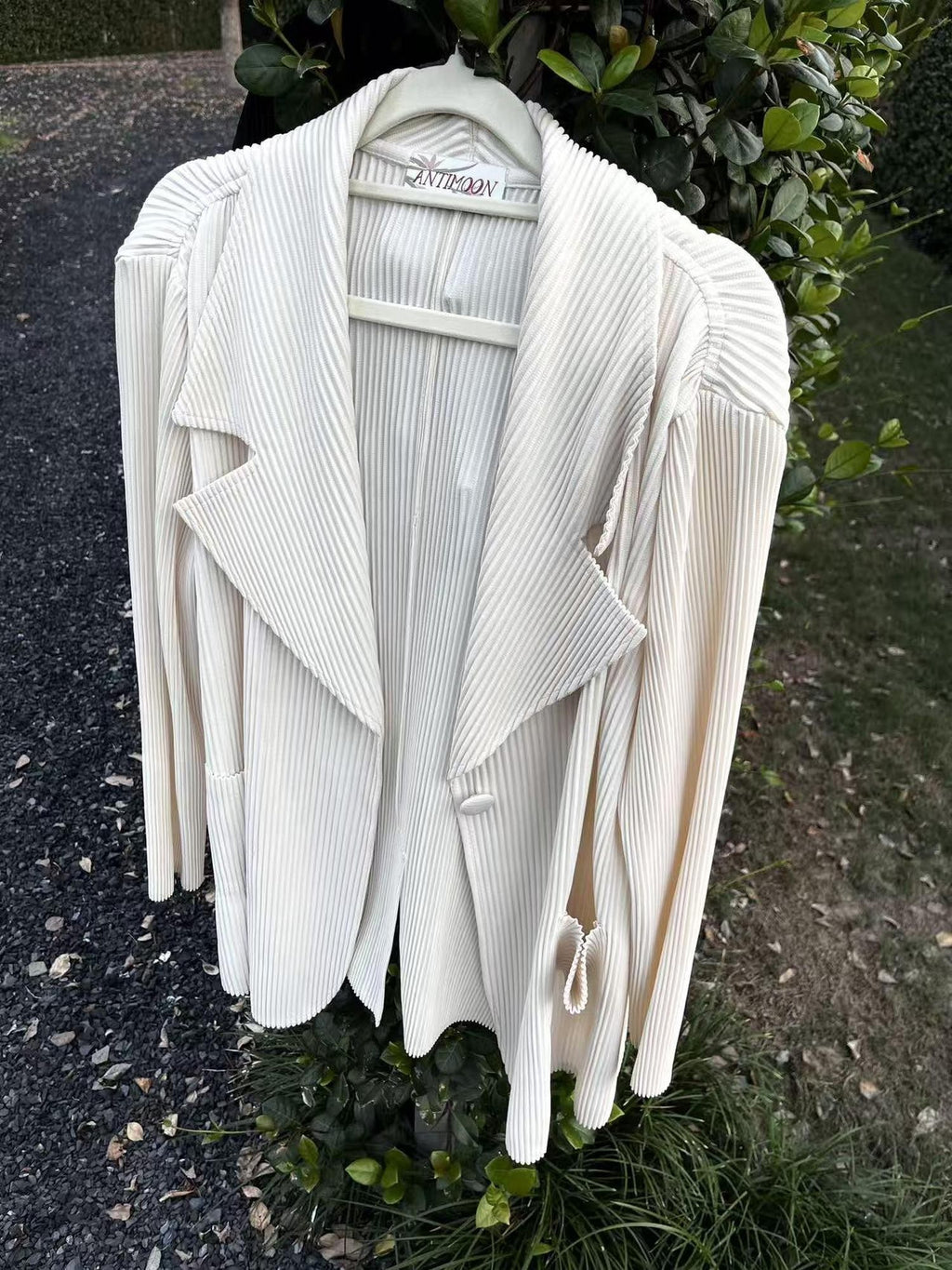 ANTIMOON Pleated Texture Wrinkle Free Casual Women's Beige Black Orange Blazers