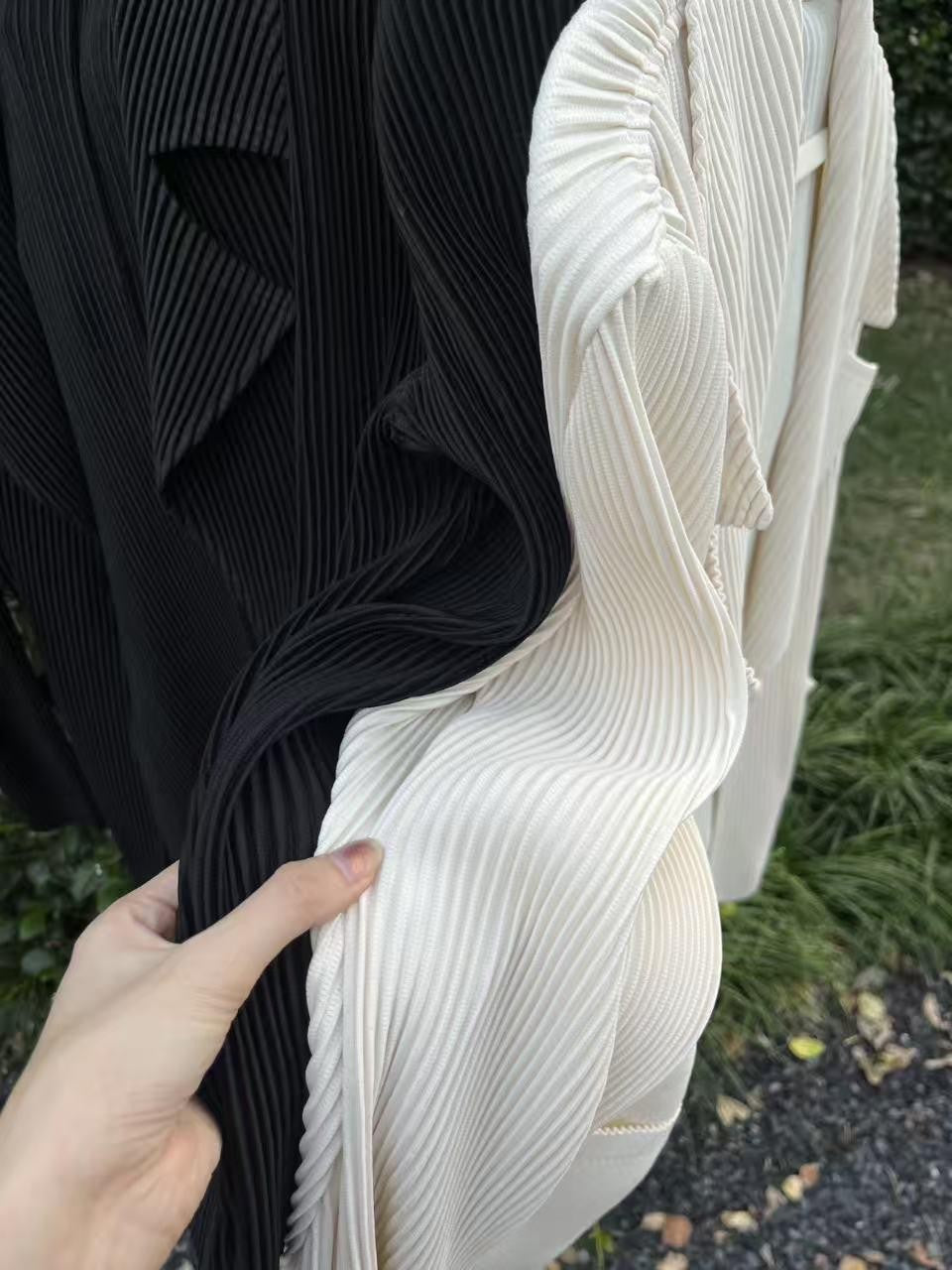 ANTIMOON Pleated Texture Wrinkle Free Casual Women's Beige Black Orange Blazers