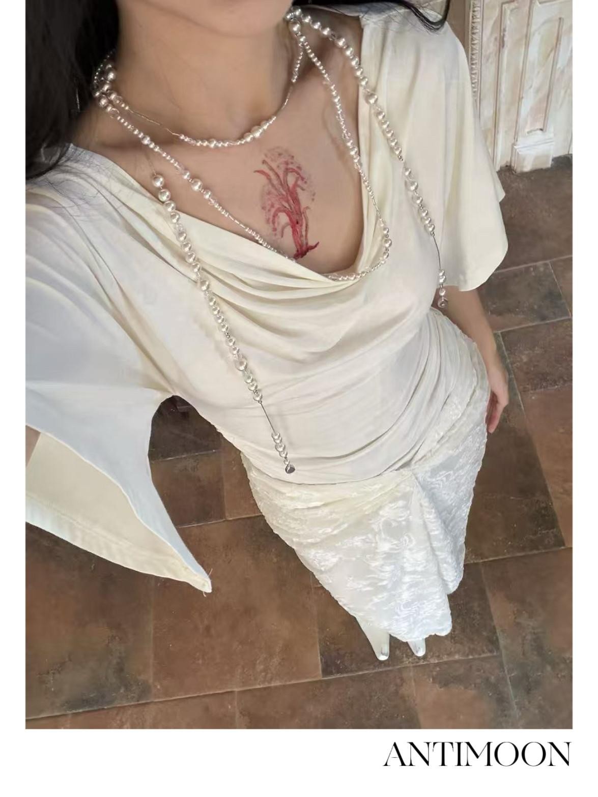 ANTIMOON Pure White Burnout Draped Gathered Pleats Women's Polyester Maxi Skirts