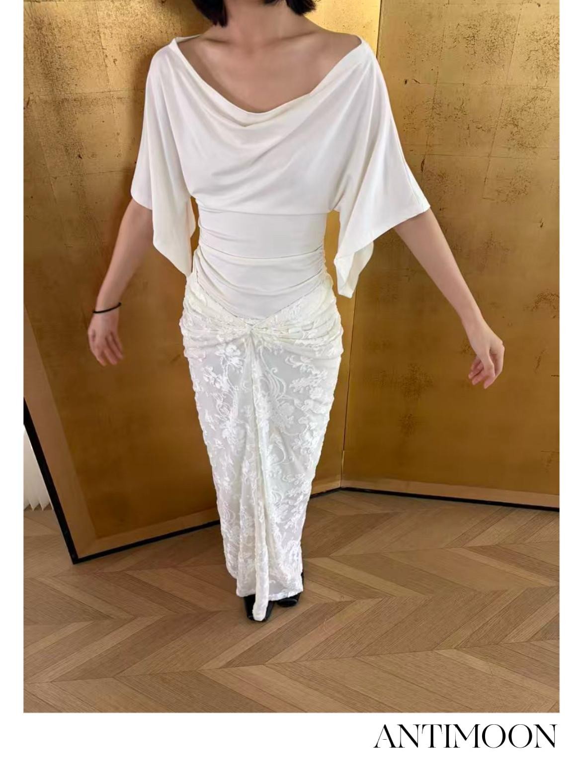 ANTIMOON Pure White Burnout Draped Gathered Pleats Women's Polyester Maxi Skirts