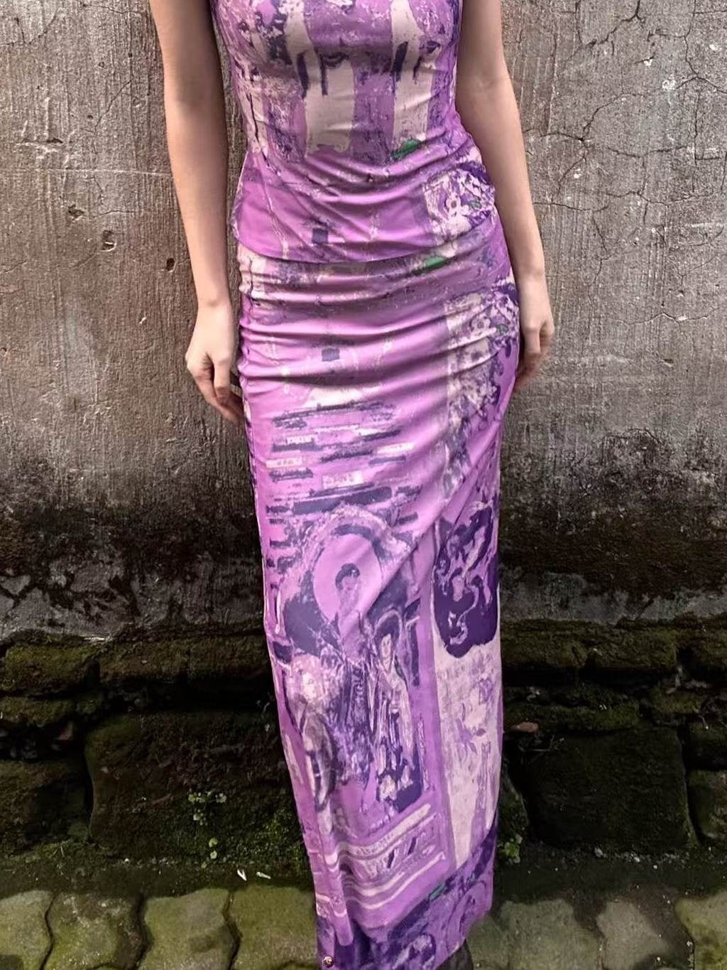 ANTIMOON_Purple_Dunhuang_Buddha_Print_New_Chinese_Women's_Mesh_Cheongsam_Dresses_895965630122_MISSTT