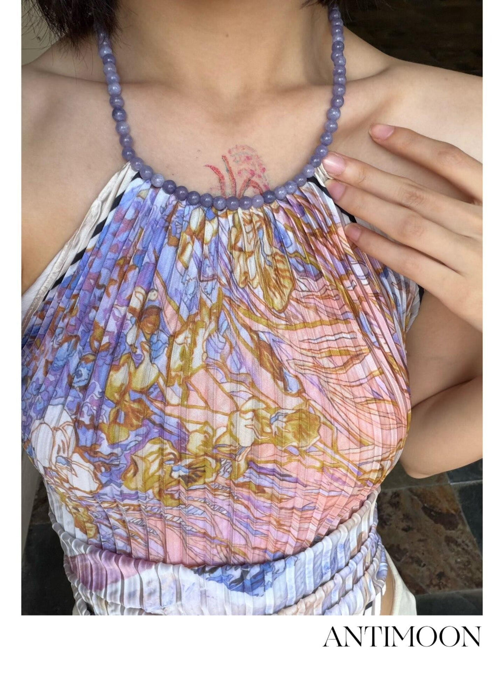 ANTIMOON Purple Gold Dopamine Pleated Scarf Style Women's Polyester Halter Tops