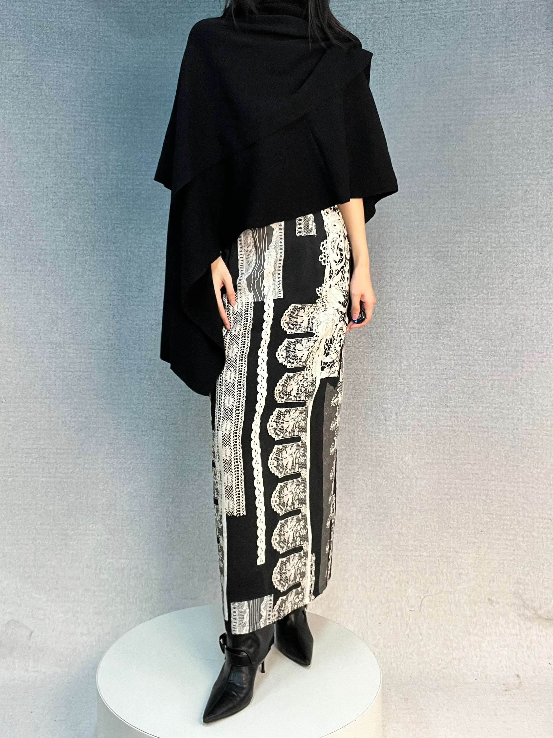 ANTIMOON_Retro_Baroque_Lace_Black_White_Print_High_Waist_Women's_Cotton_Midi_Skirts_974702379810_MISSTT