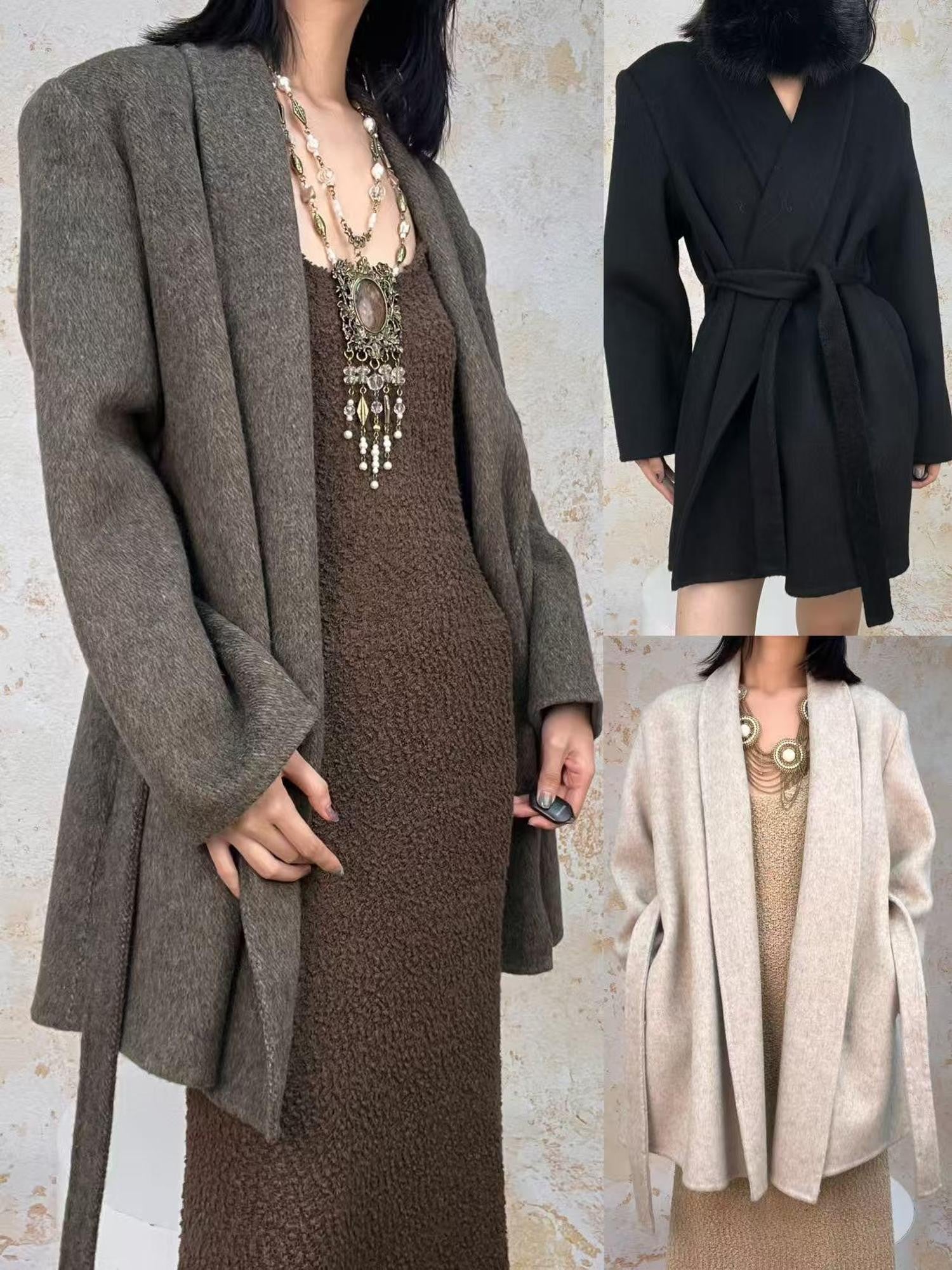 ANTIMOON Retro Urban Handmade Double Face Padded Shoulders Women's Wool Coats