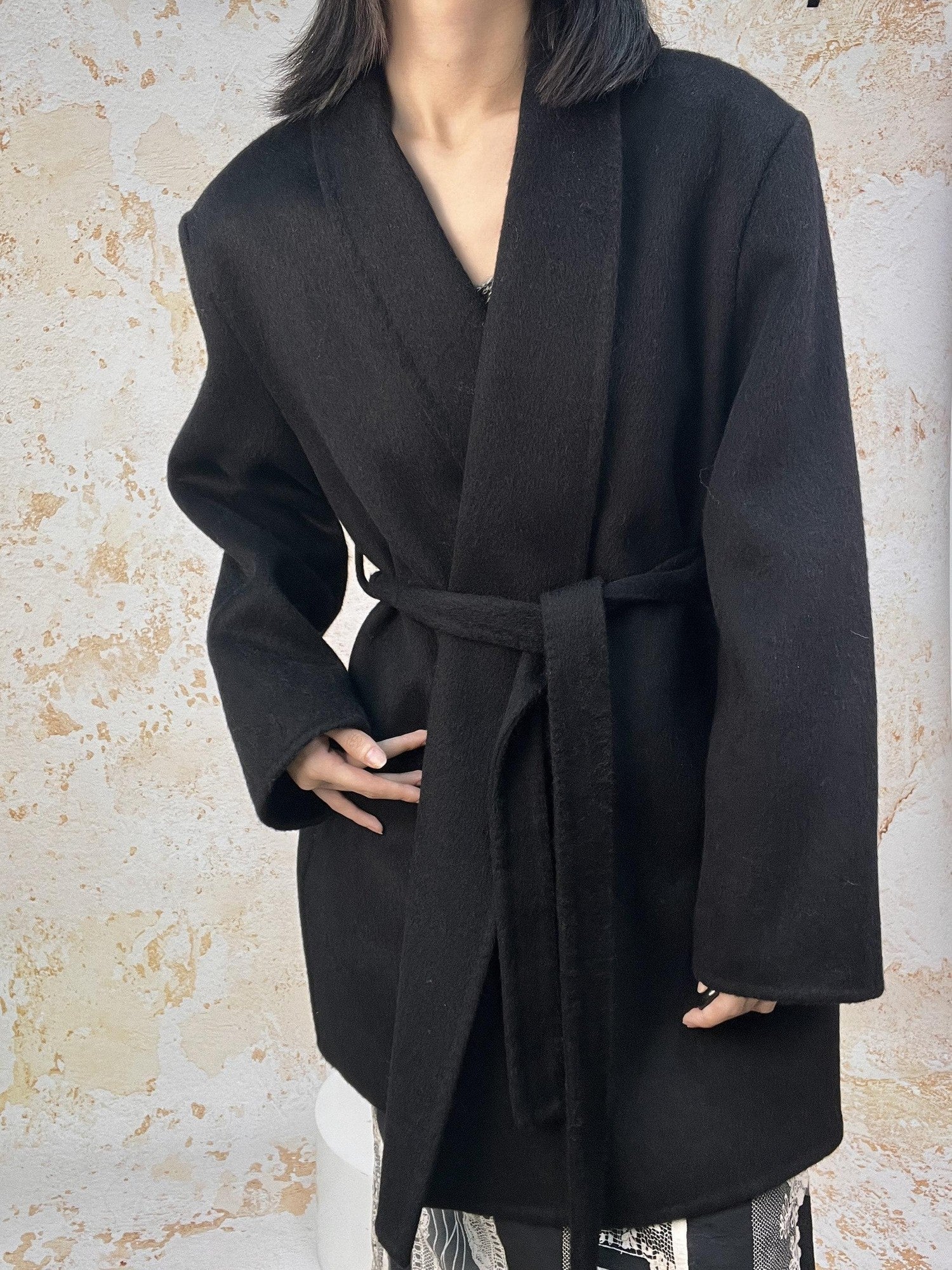 ANTIMOON Retro Urban Handmade Double Face Padded Shoulders Women's Wool Coats