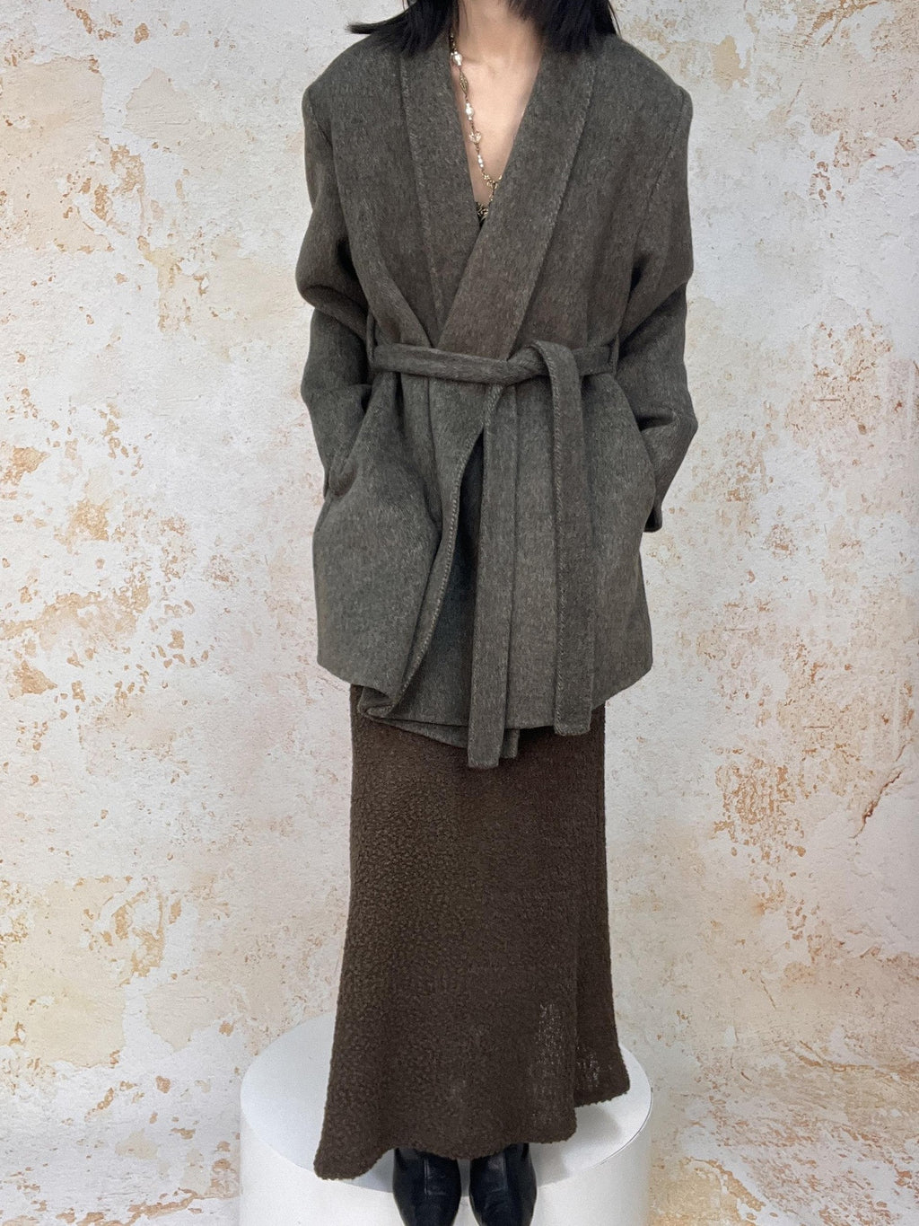ANTIMOON Retro Urban Handmade Double Face Padded Shoulders Women's Wool Coats