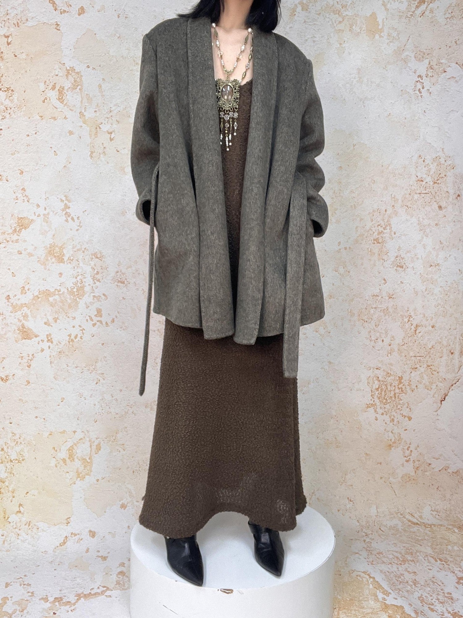 ANTIMOON Retro Urban Handmade Double Face Padded Shoulders Women's Wool Coats
