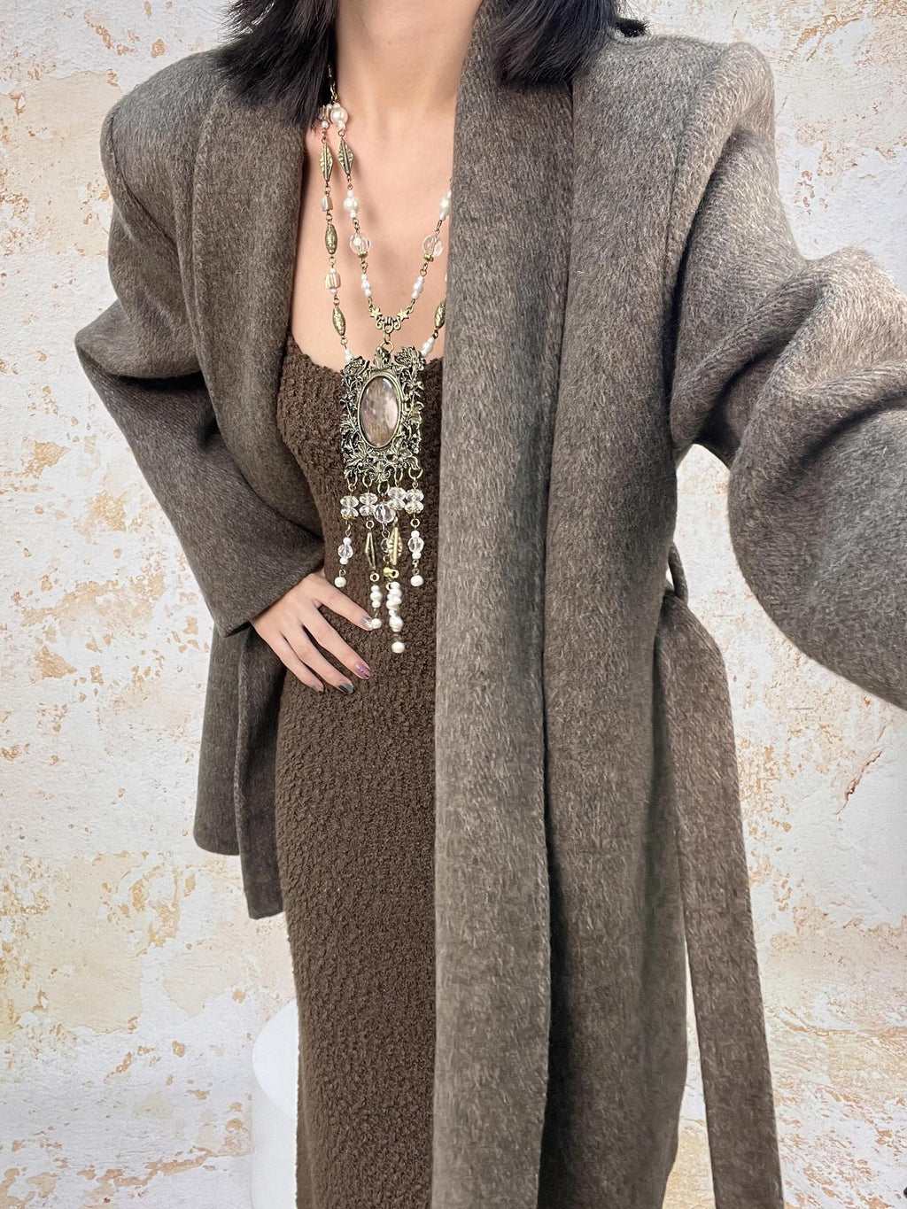 ANTIMOON Retro Urban Handmade Double Face Padded Shoulders Women's Wool Coats