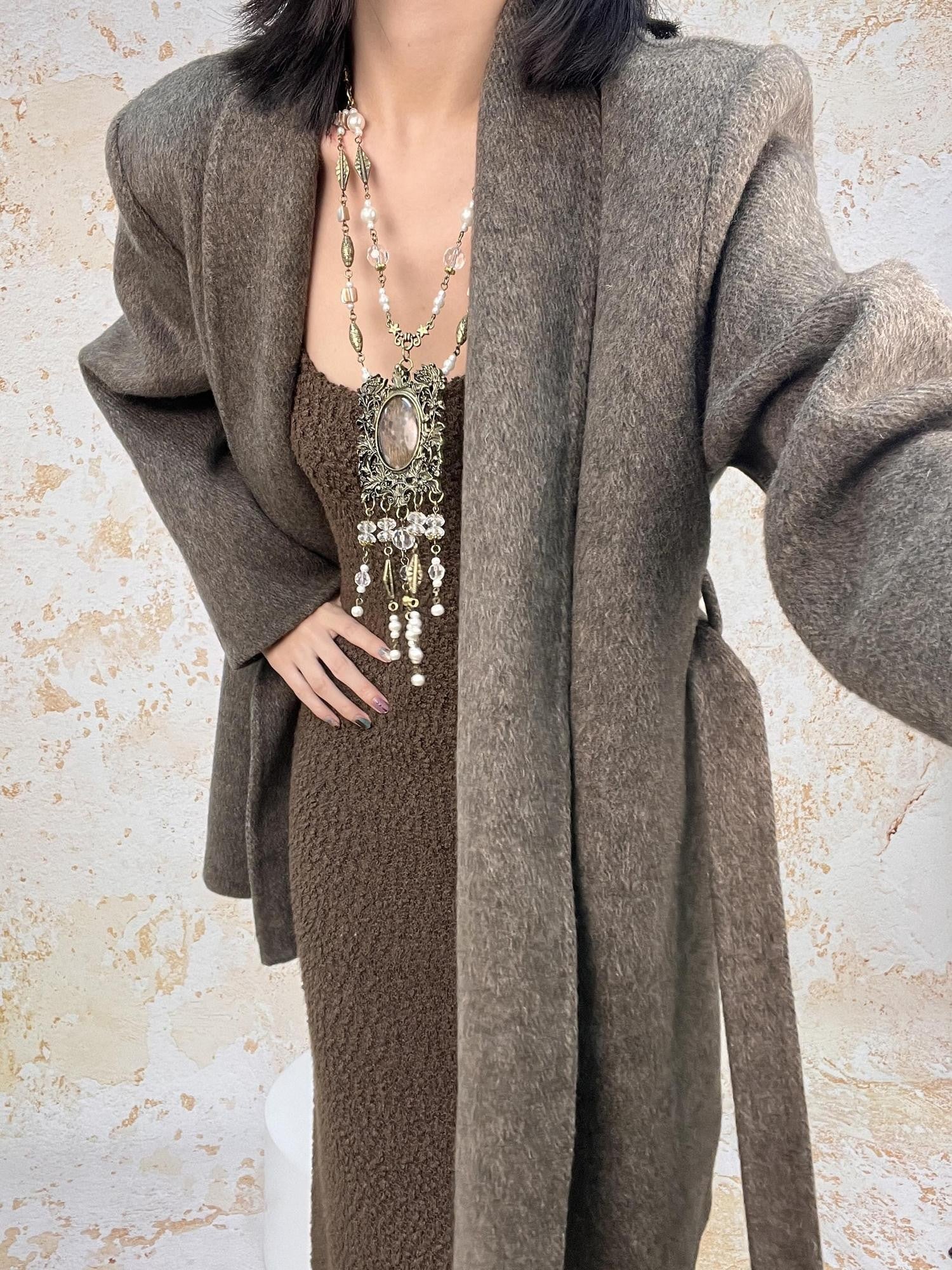 ANTIMOON Retro Urban Handmade Double Face Padded Shoulders Women's Wool Coats
