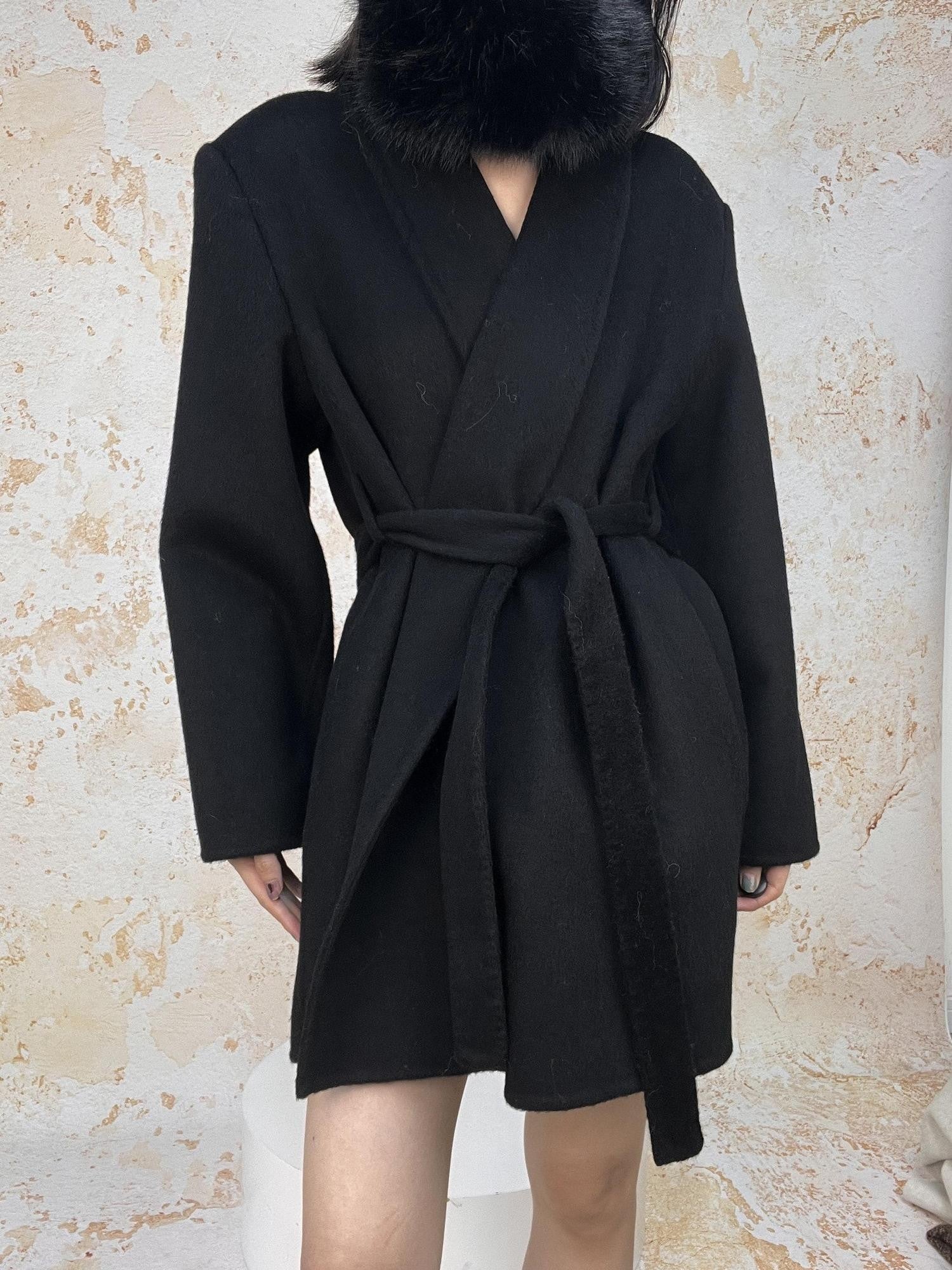 ANTIMOON Retro Urban Handmade Double Face Padded Shoulders Women's Wool Coats