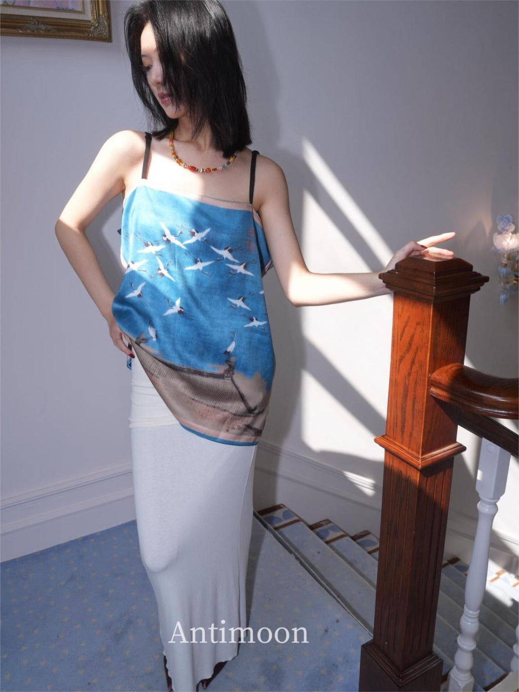 ANTIMOON Reversible Oil Painting Print New Chinese Style Women's Polyester Camisoles