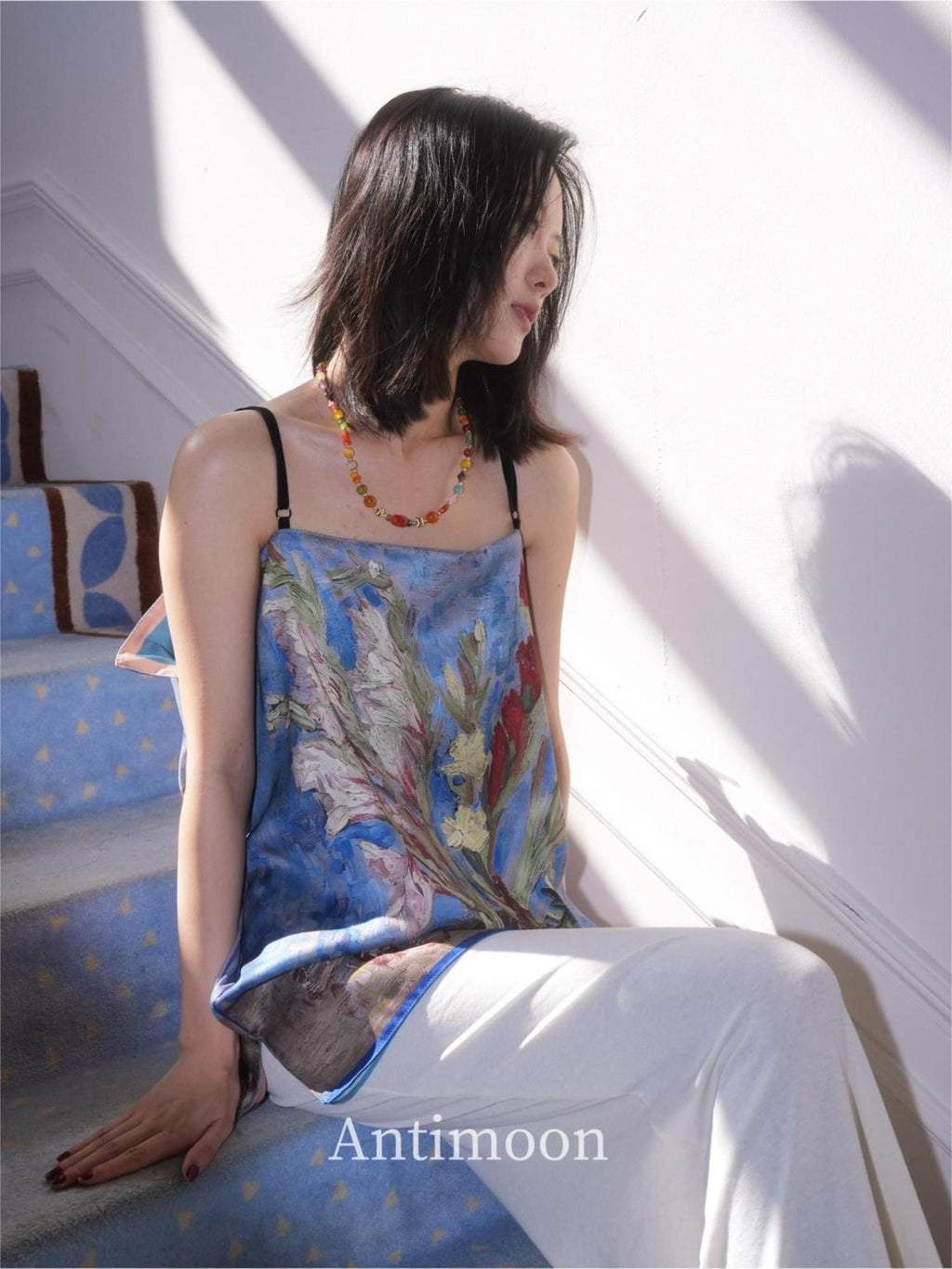 ANTIMOON Reversible Oil Painting Print New Chinese Style Women's Polyester Camisoles