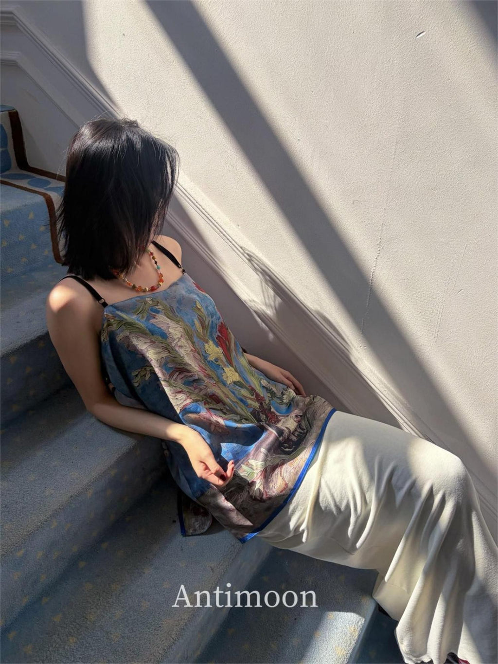 ANTIMOON Reversible Oil Painting Print New Chinese Style Women's Polyester Camisoles