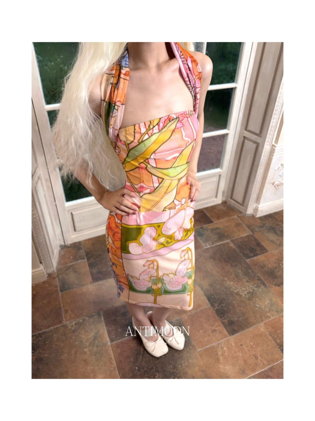 ANTIMOON Romantic Floral Print Strapless Women's Polyester Boho Maxi Dresses