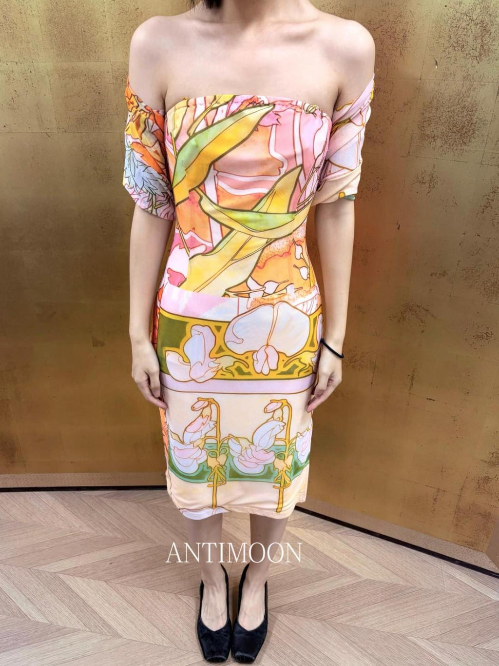 ANTIMOON Romantic Floral Print Strapless Women's Polyester Boho Maxi Dresses