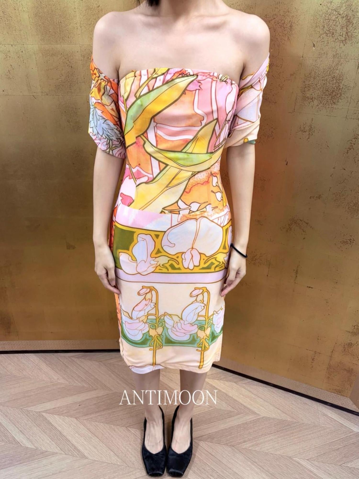 ANTIMOON Romantic Floral Print Strapless Women's Polyester Boho Maxi Dresses