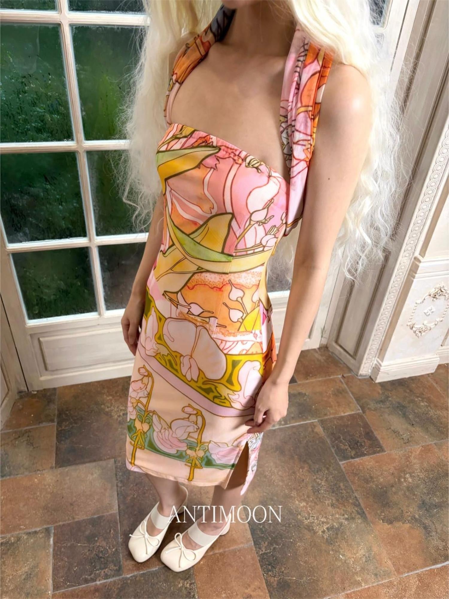 ANTIMOON Romantic Floral Print Strapless Women's Polyester Boho Maxi Dresses