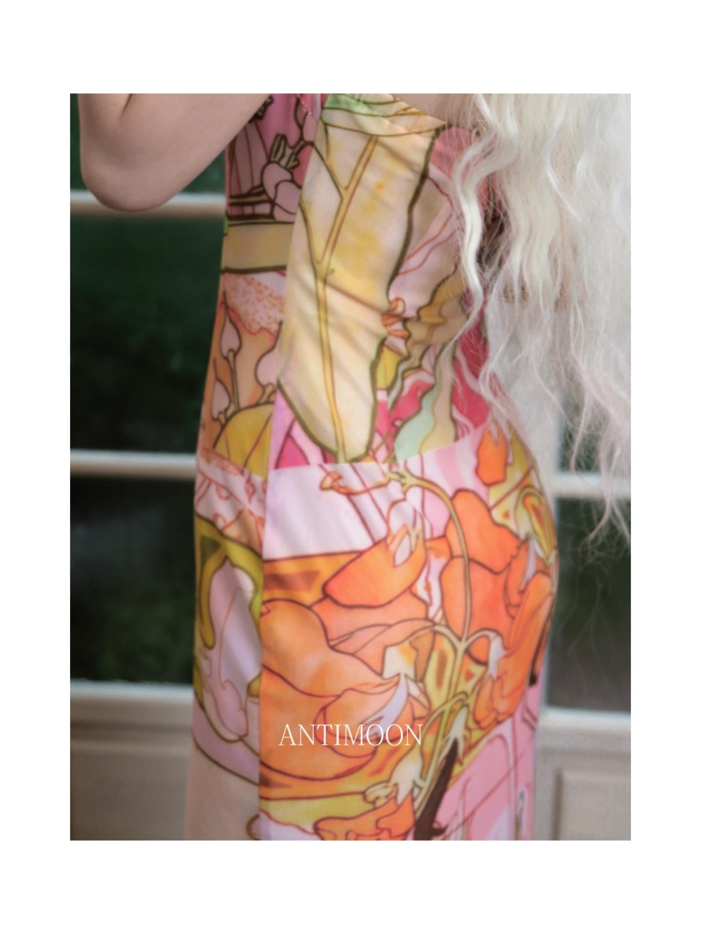 ANTIMOON Romantic Floral Print Strapless Women's Polyester Boho Maxi Dresses