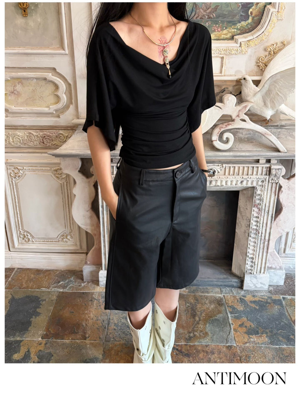 ANTIMOON_Ruched_Bell_Sleeve_Off_Shoulder_Women's_Viscose_Short_Sleeve_T-shirts_1061642743385_MISSTT