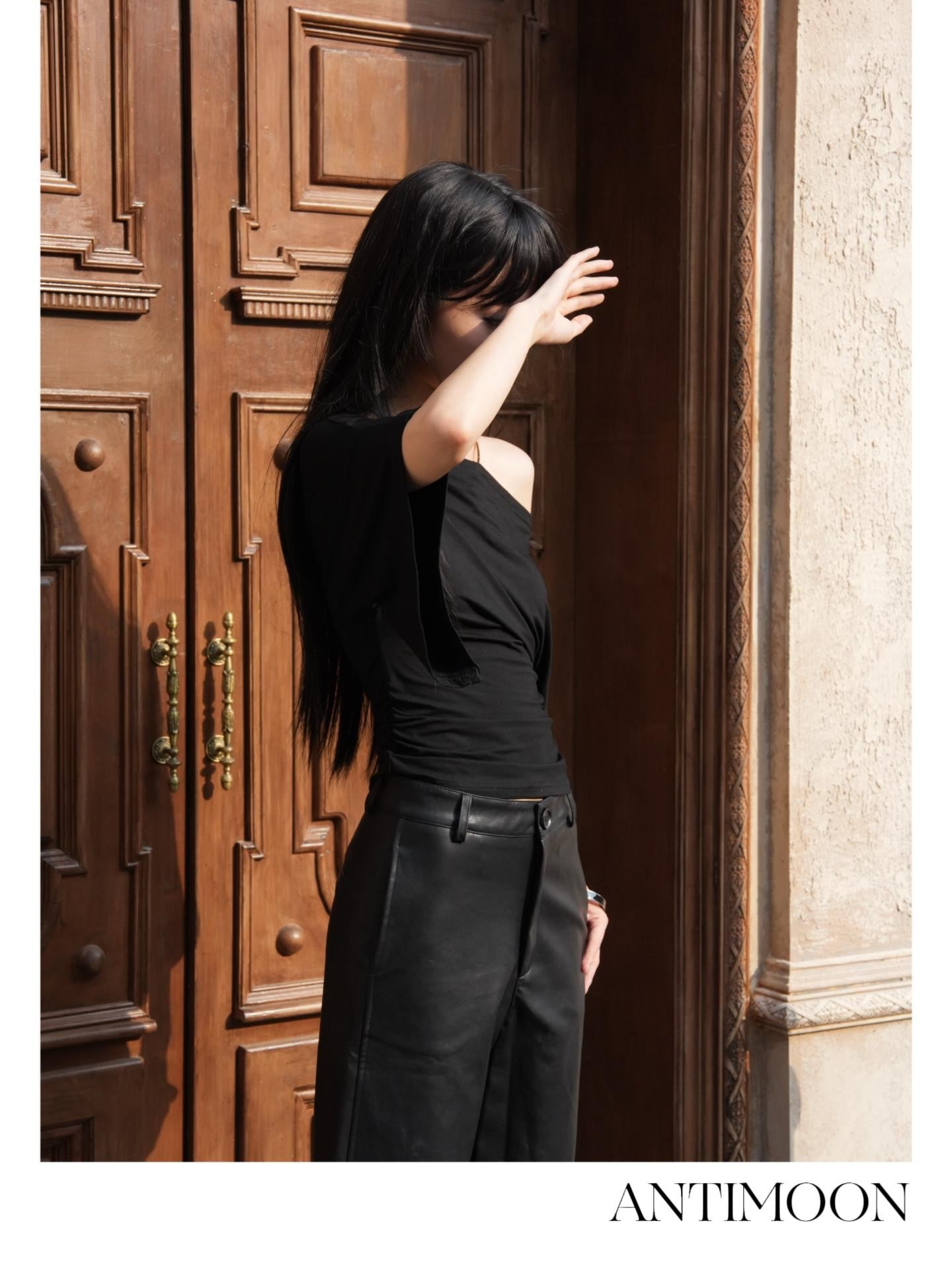 ANTIMOON Ruched Bell Sleeve Off Shoulder Women's Viscose Short Sleeve T-shirts
