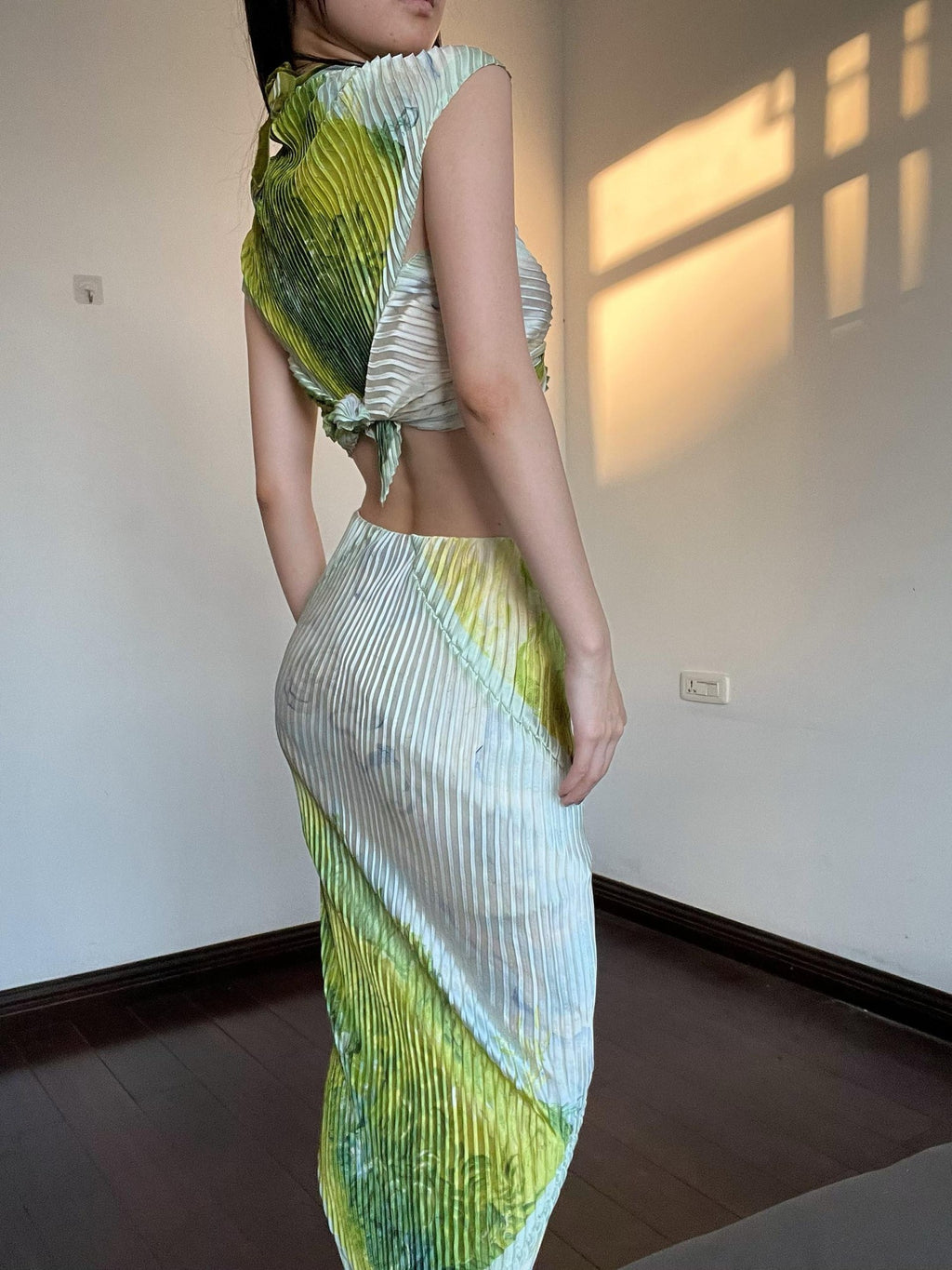 ANTIMOON Ruched Printed Halter High Waist Pencil Women's Polyester Matching Skirt Sets