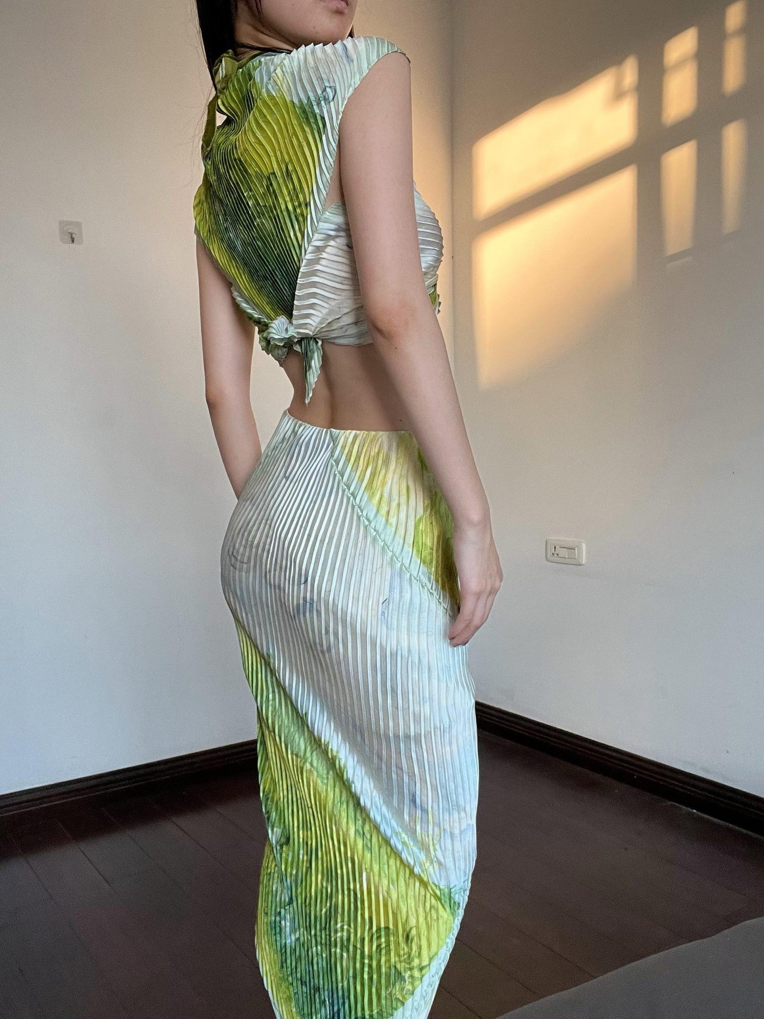 ANTIMOON Ruched Printed Halter High Waist Pencil Women's Polyester Matching Skirt Sets
