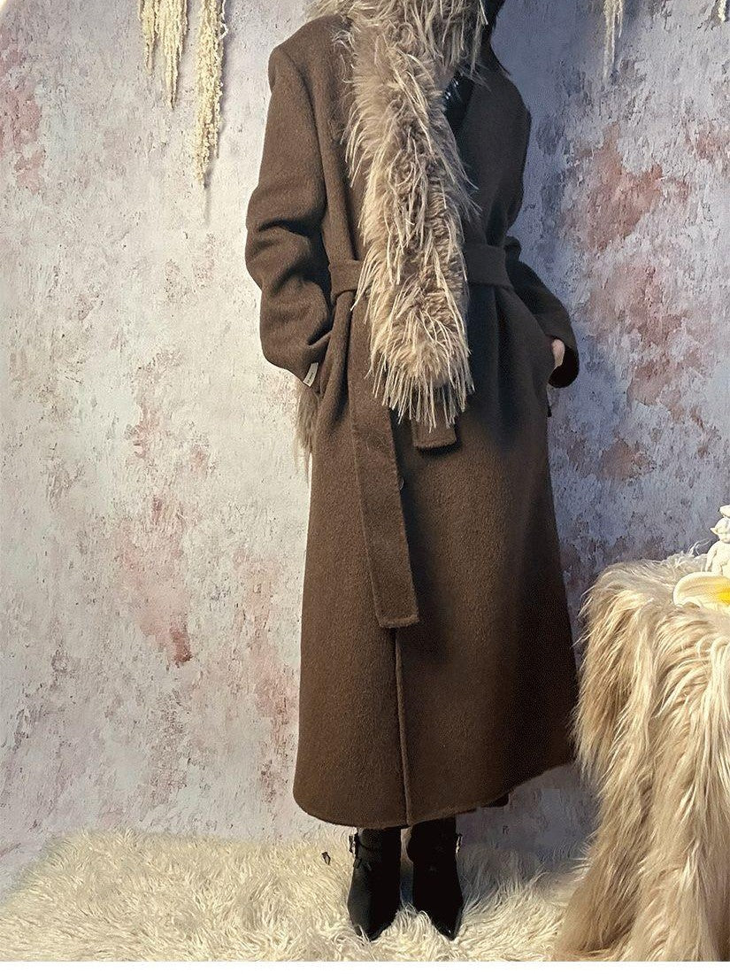 ANTIMOON Runway Double Faced Collarless Padded Shoulder Women's Australian Wool Long Coats