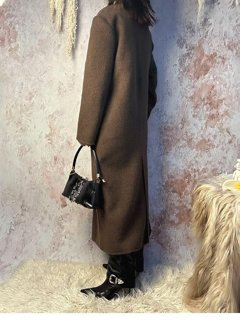 ANTIMOON Runway Double Faced Collarless Padded Shoulder Women's Australian Wool Long Coats