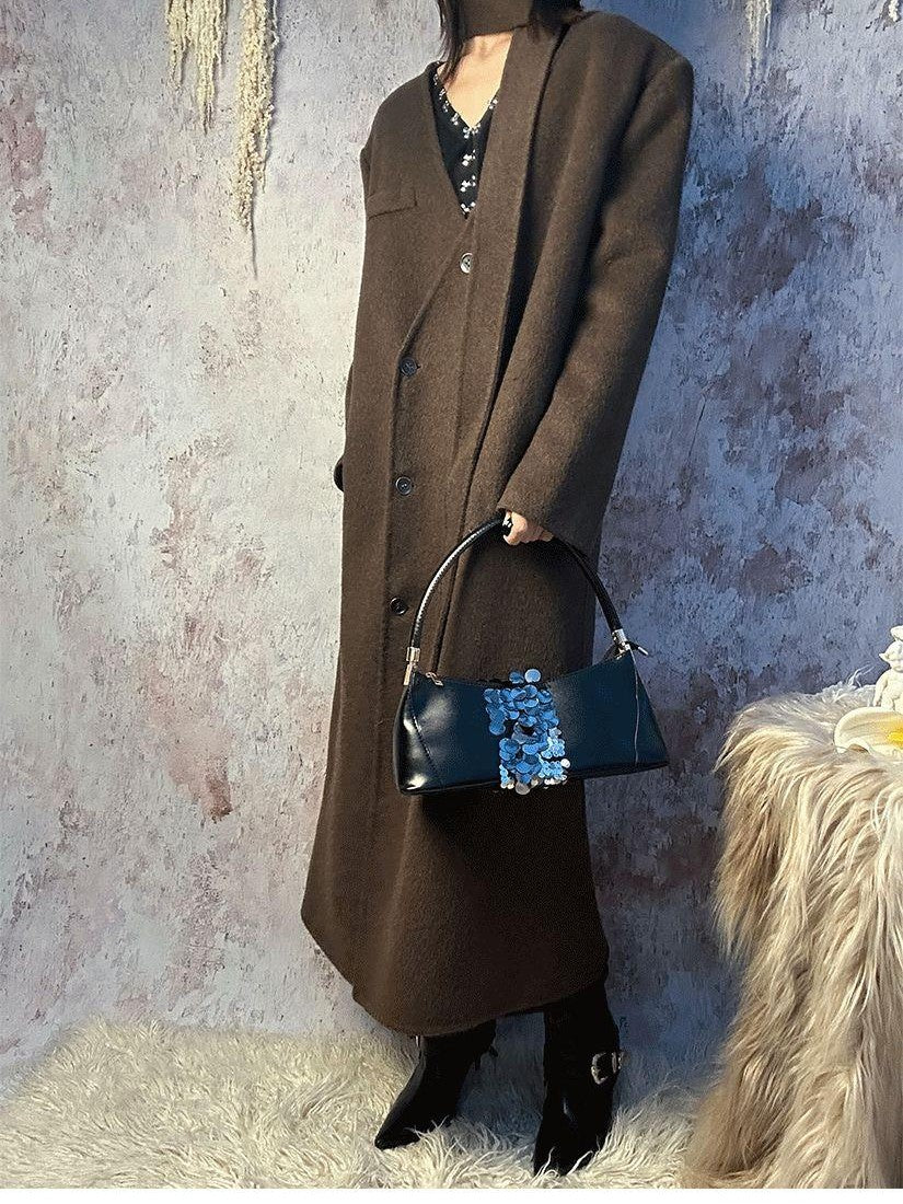 ANTIMOON Runway Double Faced Collarless Padded Shoulder Women's Australian Wool Long Coats