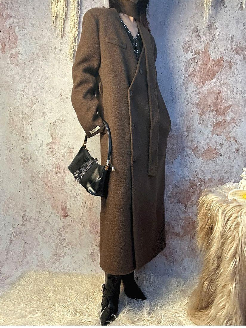 ANTIMOON Runway Double Faced Collarless Padded Shoulder Women's Australian Wool Long Coats