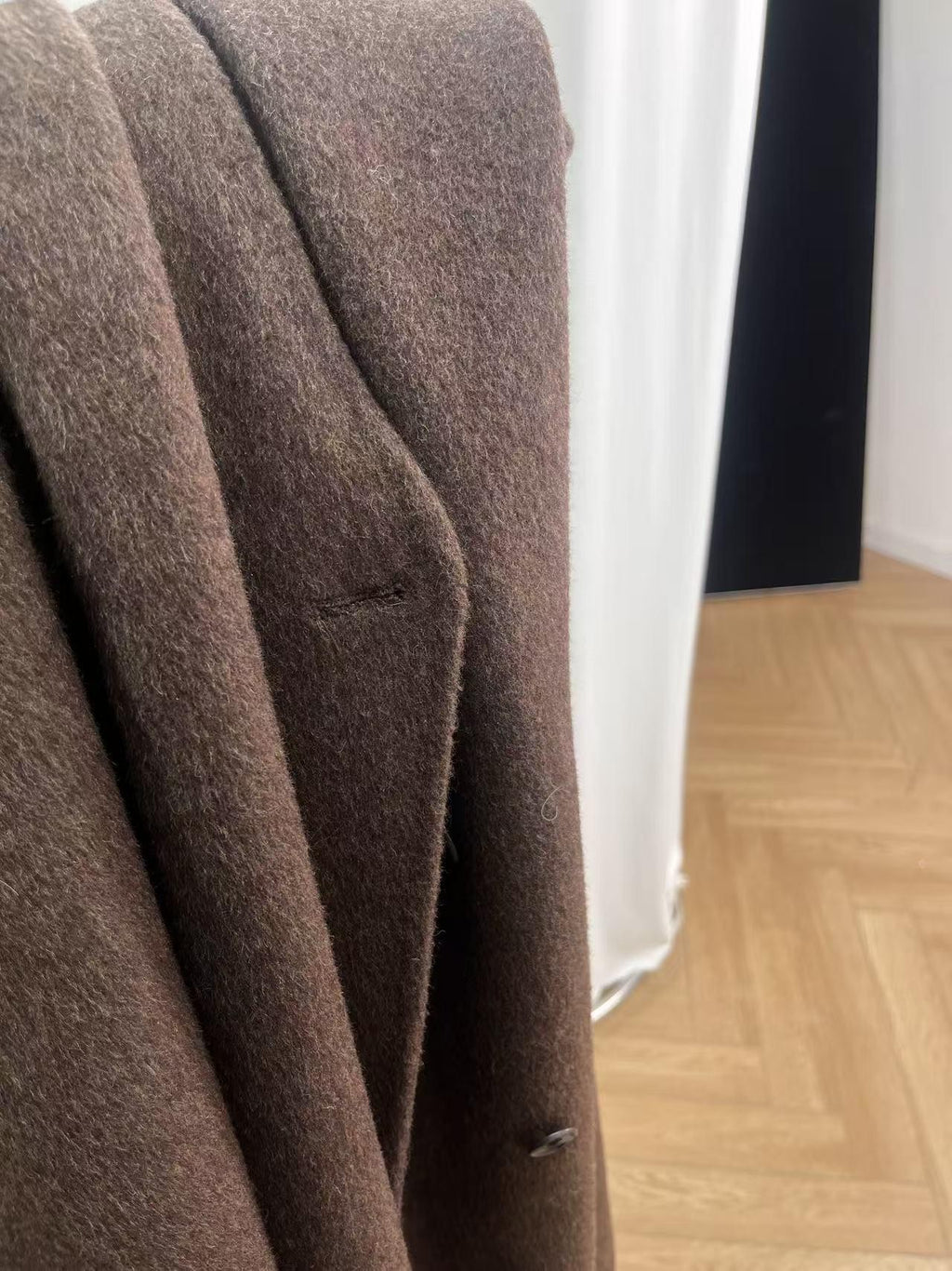 ANTIMOON Runway Double Faced Collarless Padded Shoulder Women's Australian Wool Long Coats