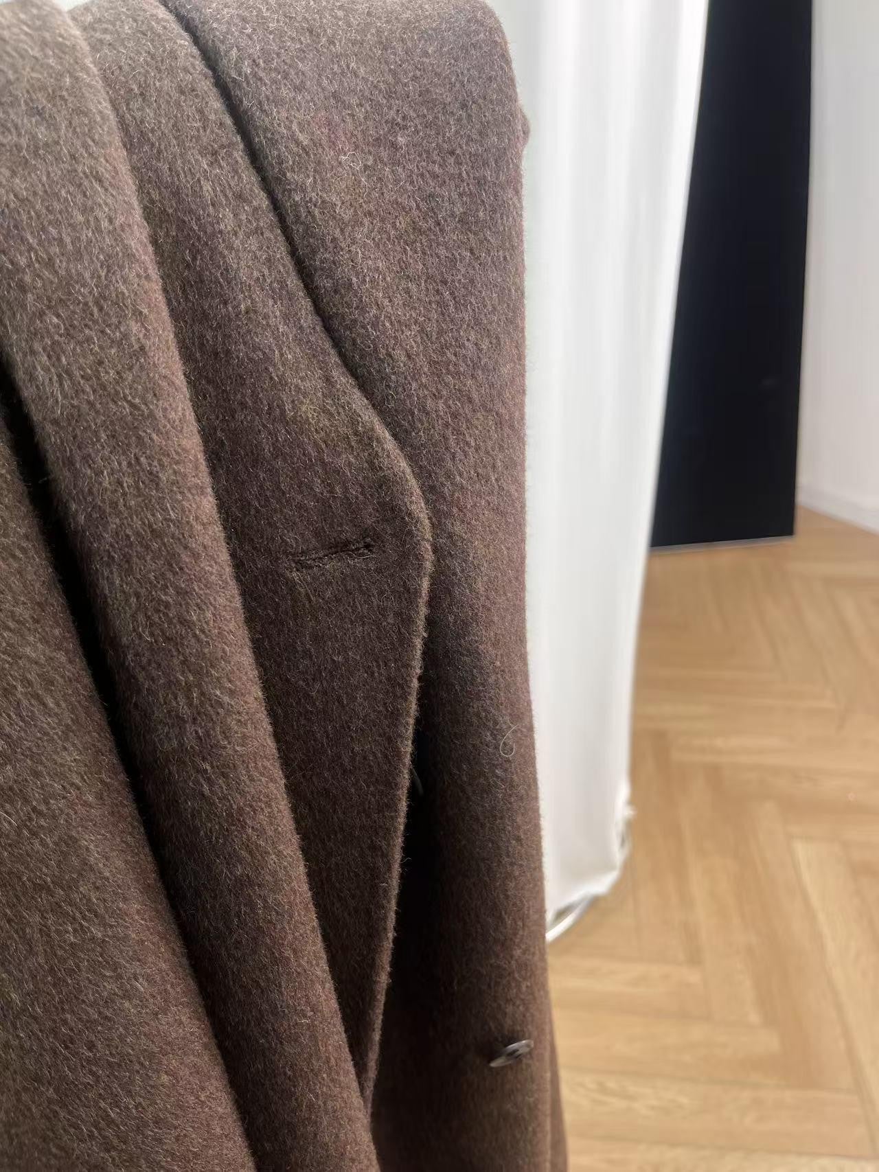 ANTIMOON Runway Double Faced Collarless Padded Shoulder Women's Australian Wool Long Coats