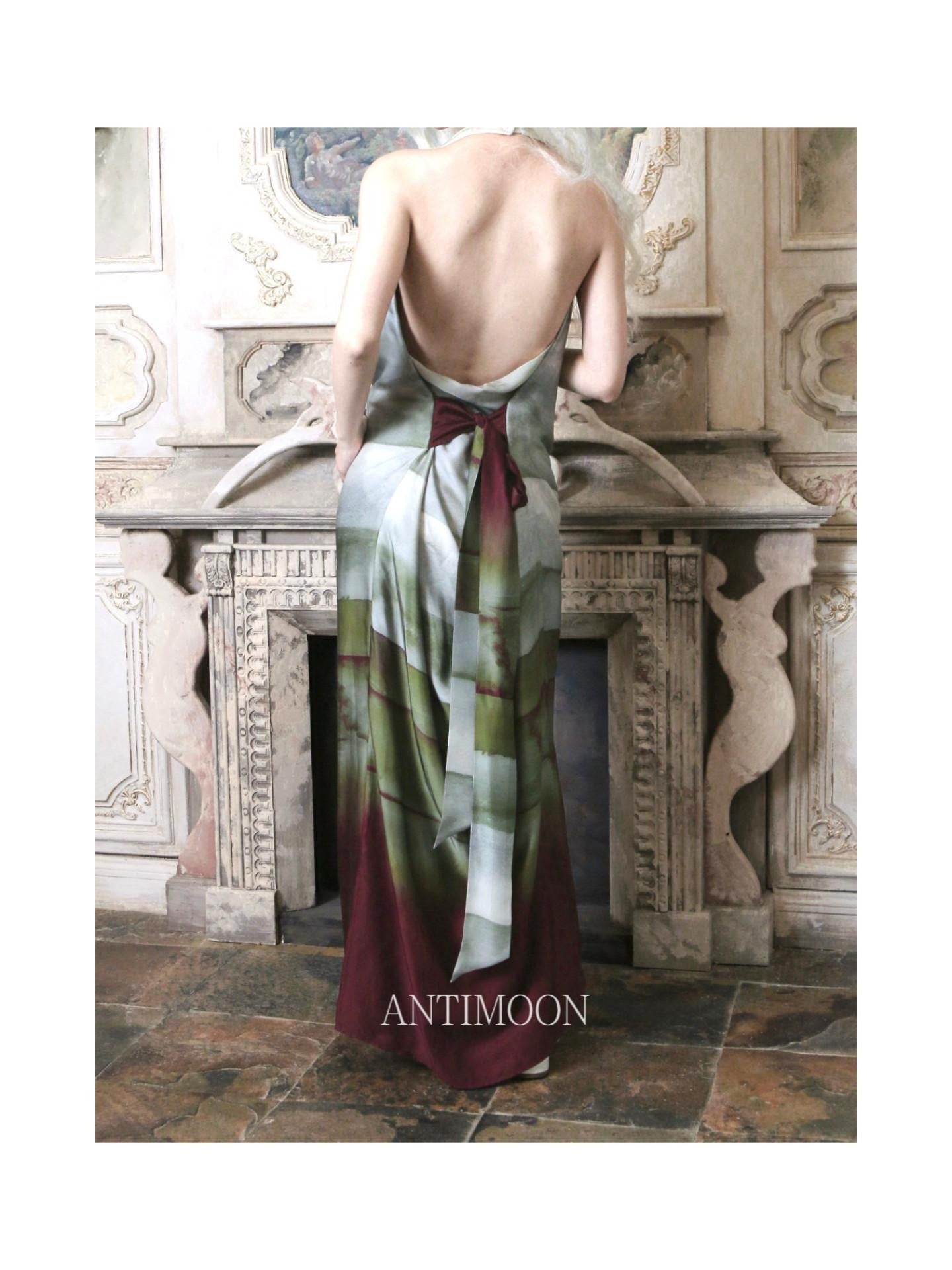 ANTIMOON Satin Gradient Print Halter Women's Viscose Boho Maxi Dresses