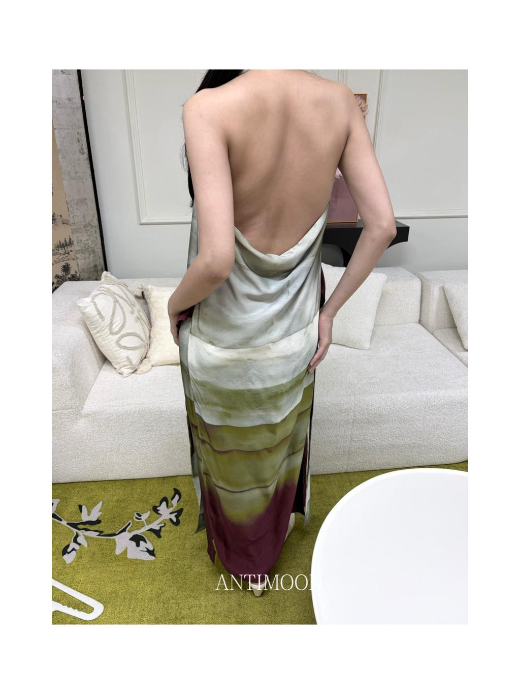 ANTIMOON Satin Gradient Print Halter Women's Viscose Boho Maxi Dresses
