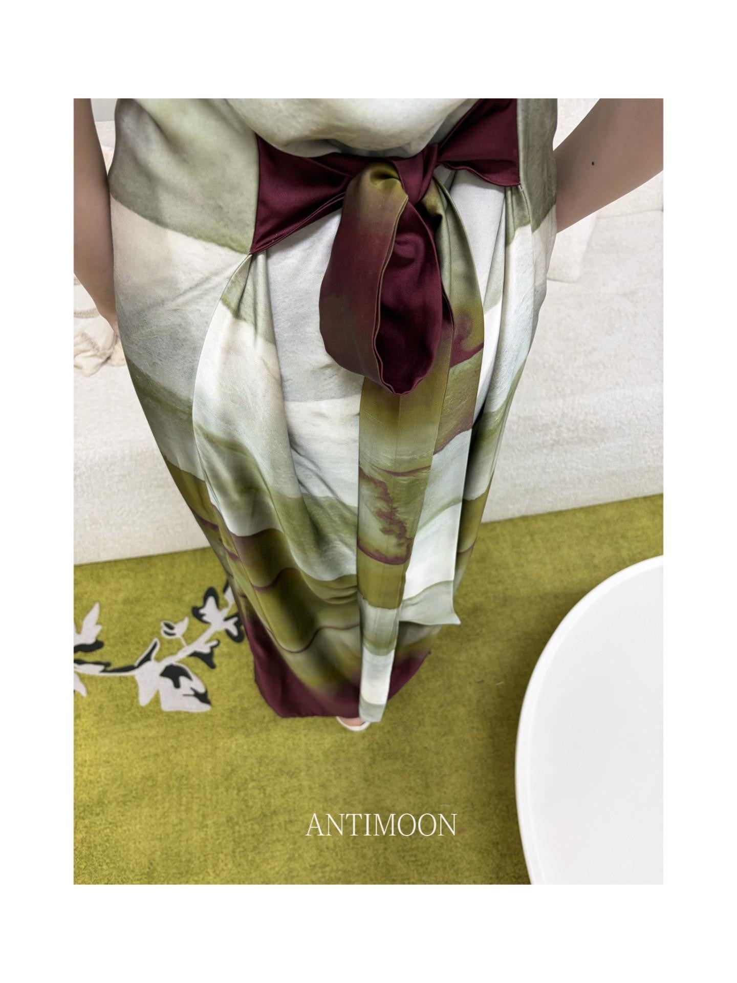 ANTIMOON Satin Gradient Print Halter Women's Viscose Boho Maxi Dresses