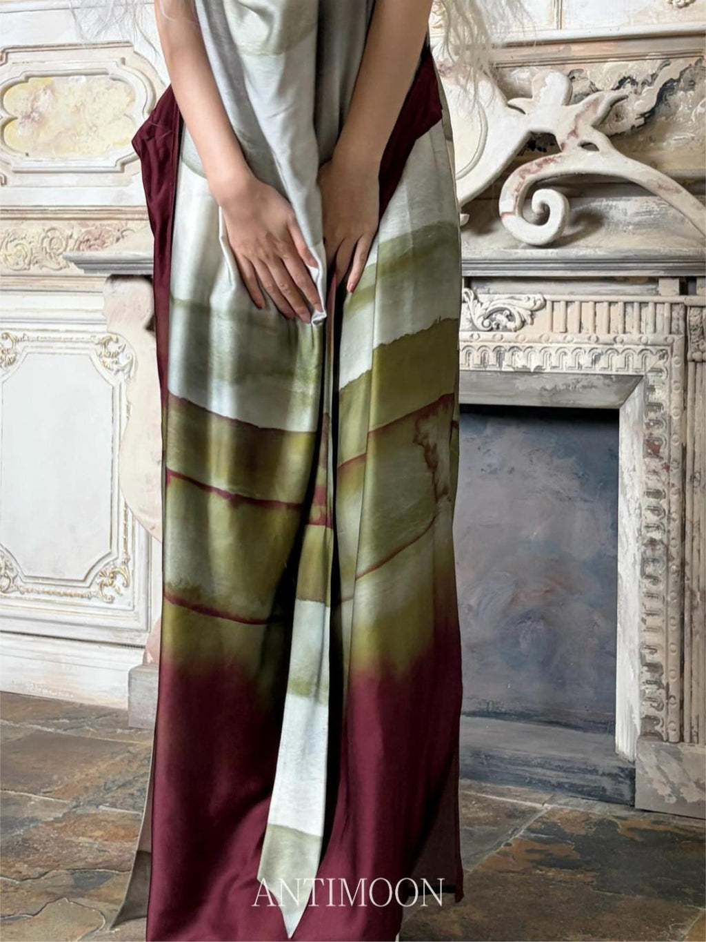 ANTIMOON Satin Gradient Print Halter Women's Viscose Boho Maxi Dresses
