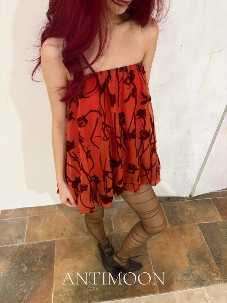 ANTIMOON Scarlet Vine Romantic Floral Burnout Vintage Women's Velvet Matching Skirt Sets