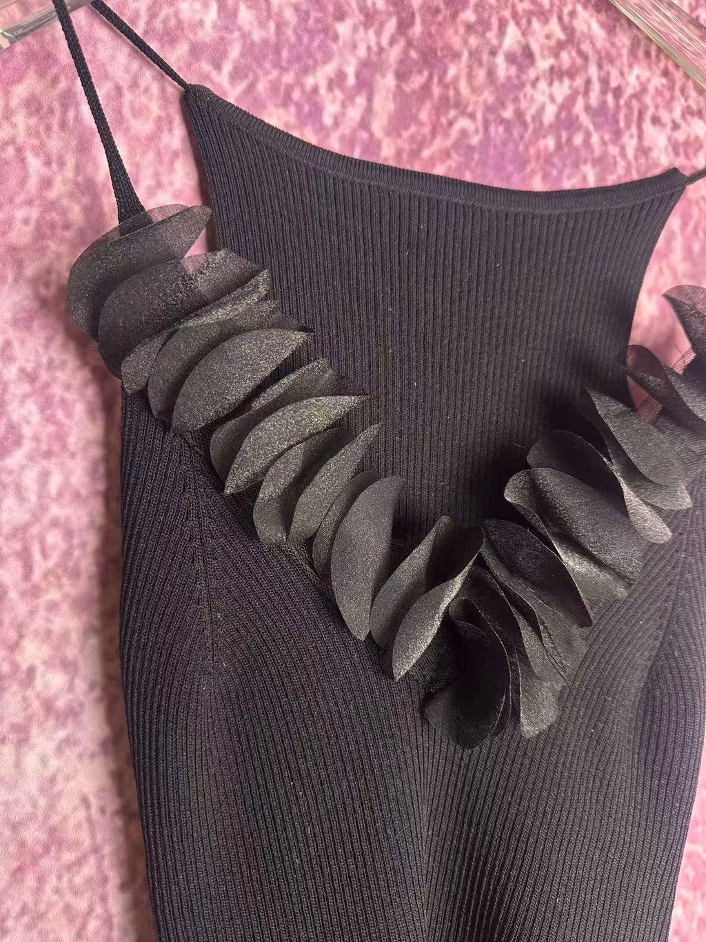 ANTIMOON Sheer 3d Trim Ribbon Ribbed French Women's Polyester Knit Camisoles