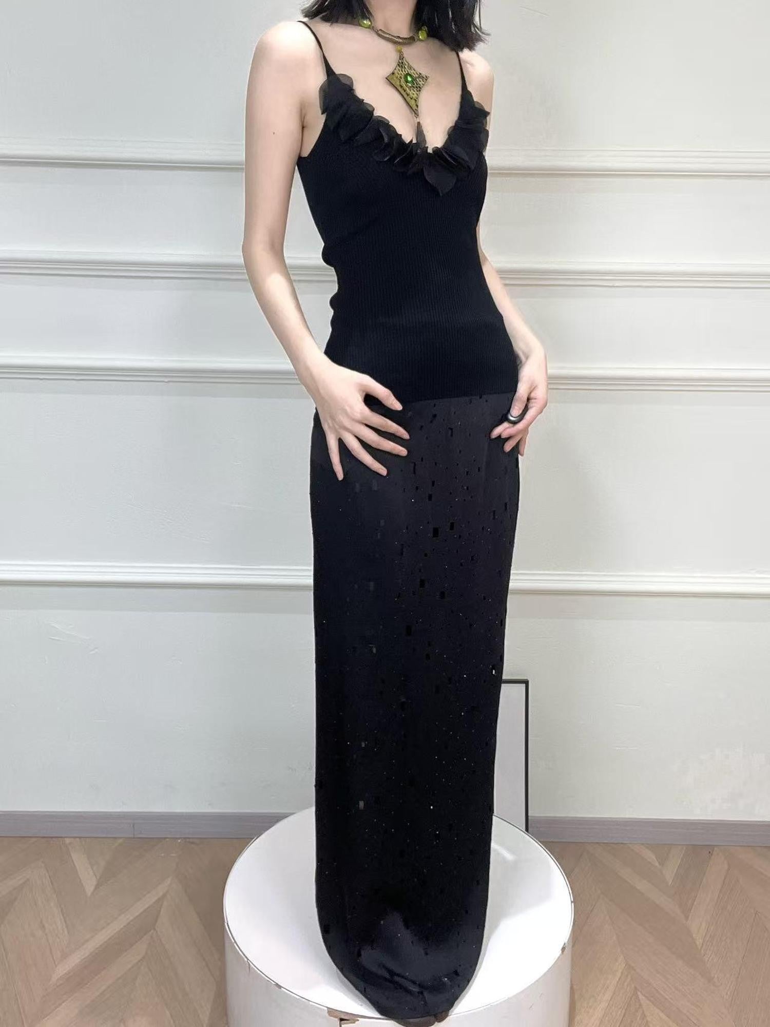 ANTIMOON Sheer 3d Trim Ribbon Ribbed French Women's Polyester Knit Camisoles
