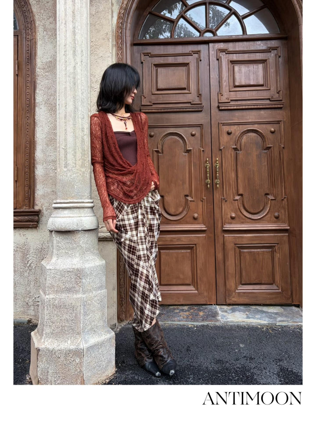 ANTIMOON Sheer Lace Knot Draped Neck Ruched Women's Long Sleeve T-shirts
