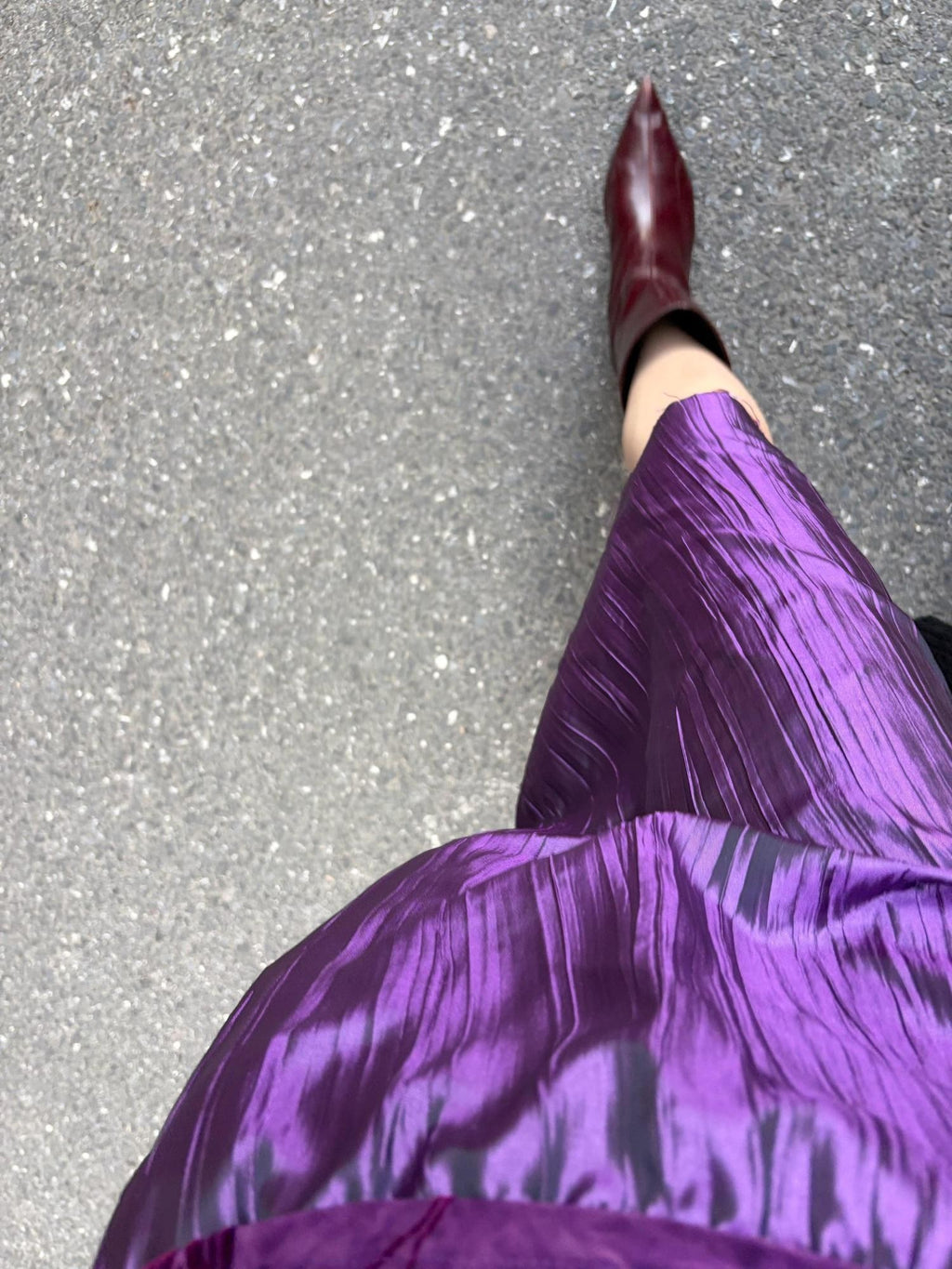 ANTIMOON Shimmer Grape Purple Pleated Vertical Stripe Women's Polyester Midi Skirts