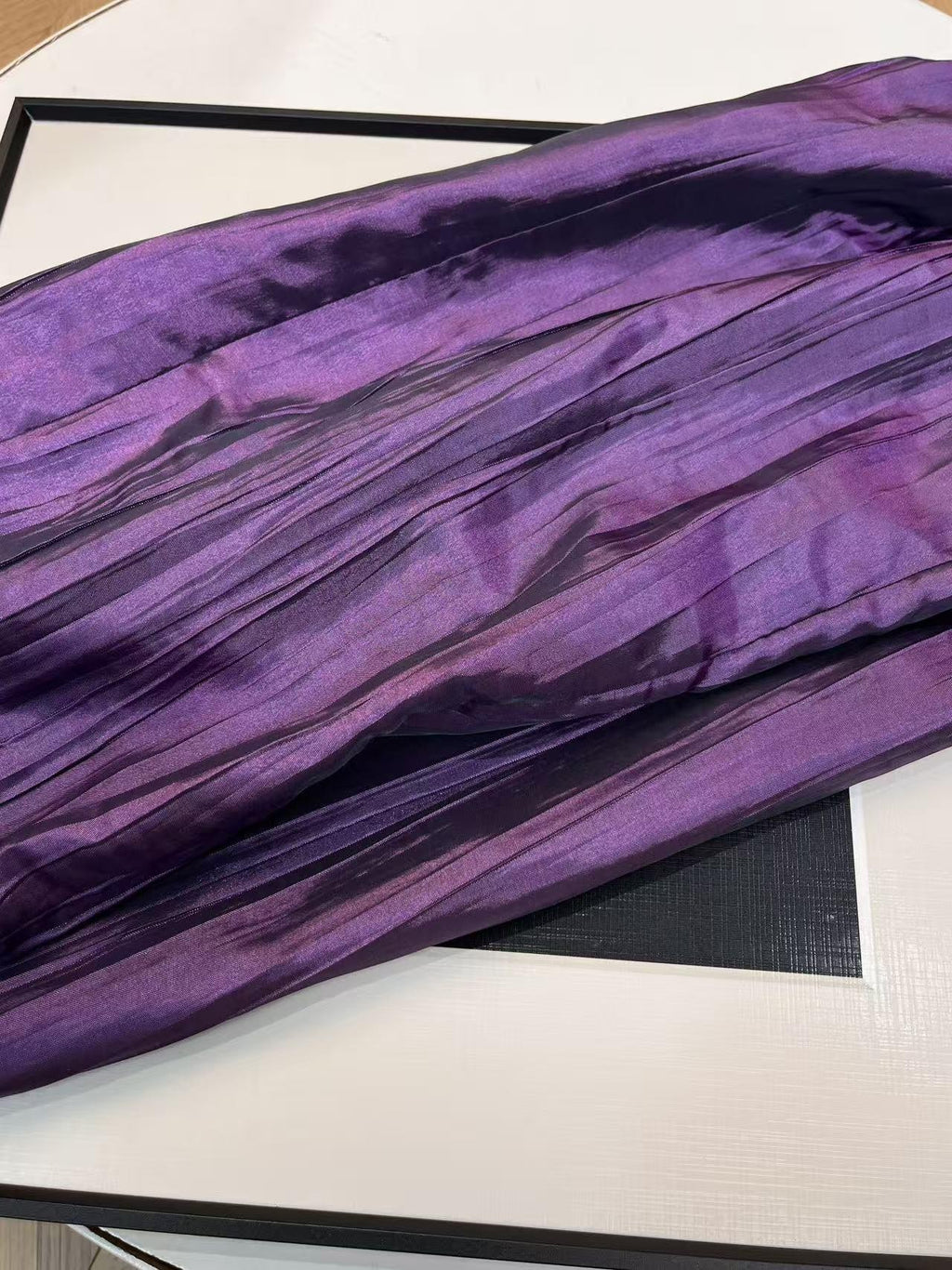 ANTIMOON Shimmer Grape Purple Pleated Vertical Stripe Women's Polyester Midi Skirts