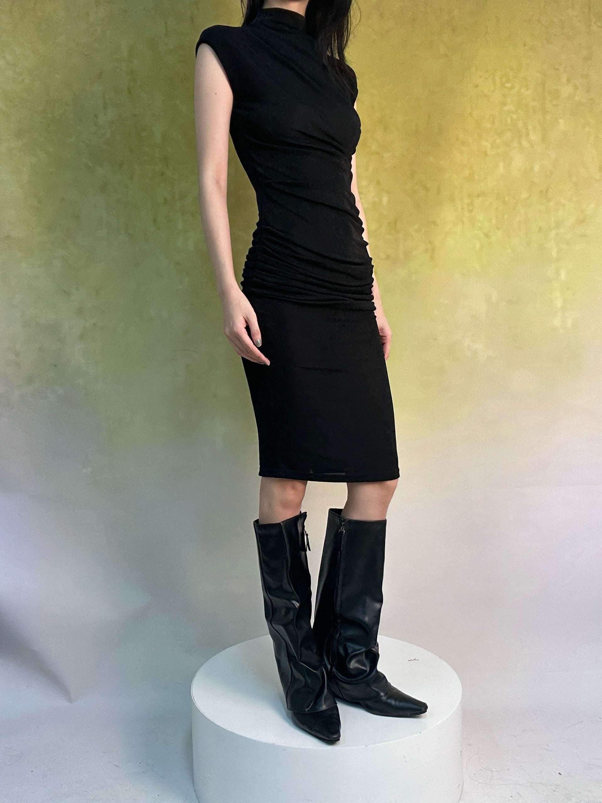 ANTIMOON_Shimmery_Flowing_Pleated_High_Waist_Women's_Polyester_Bodycon_Midi_Dresses_969084250775_MISSTT