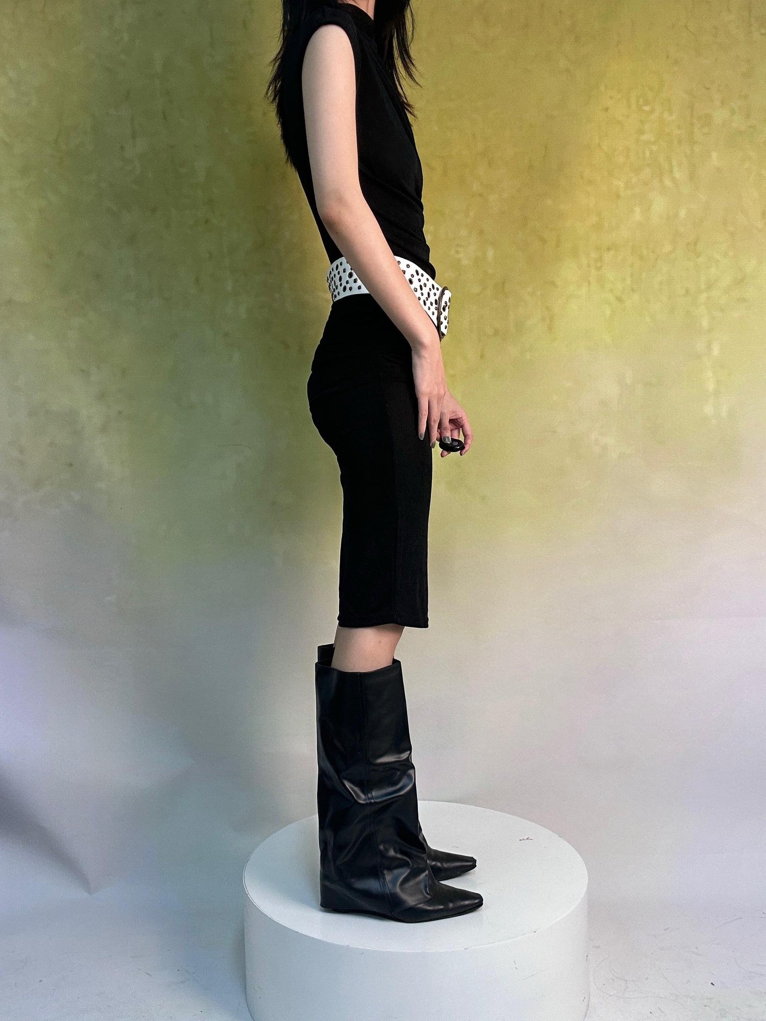 ANTIMOON Shimmery Flowing Pleated High Waist Women's Polyester Bodycon Midi Dresses
