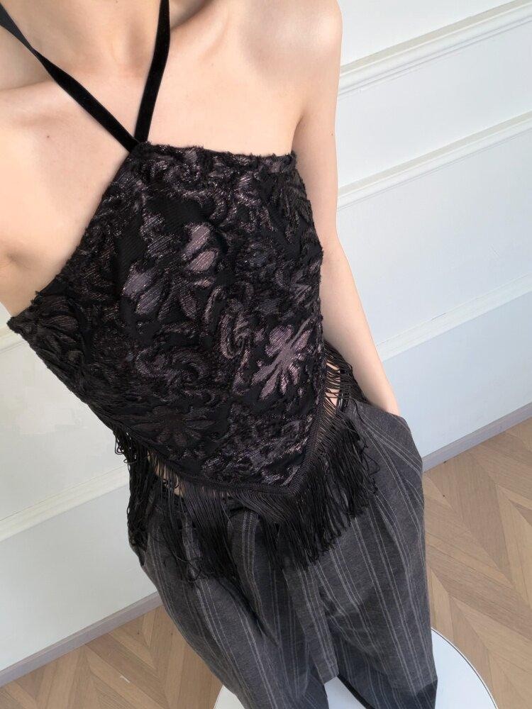 ANTIMOON Silver White Chinese Style Floral Women's Polyester Halter Tops