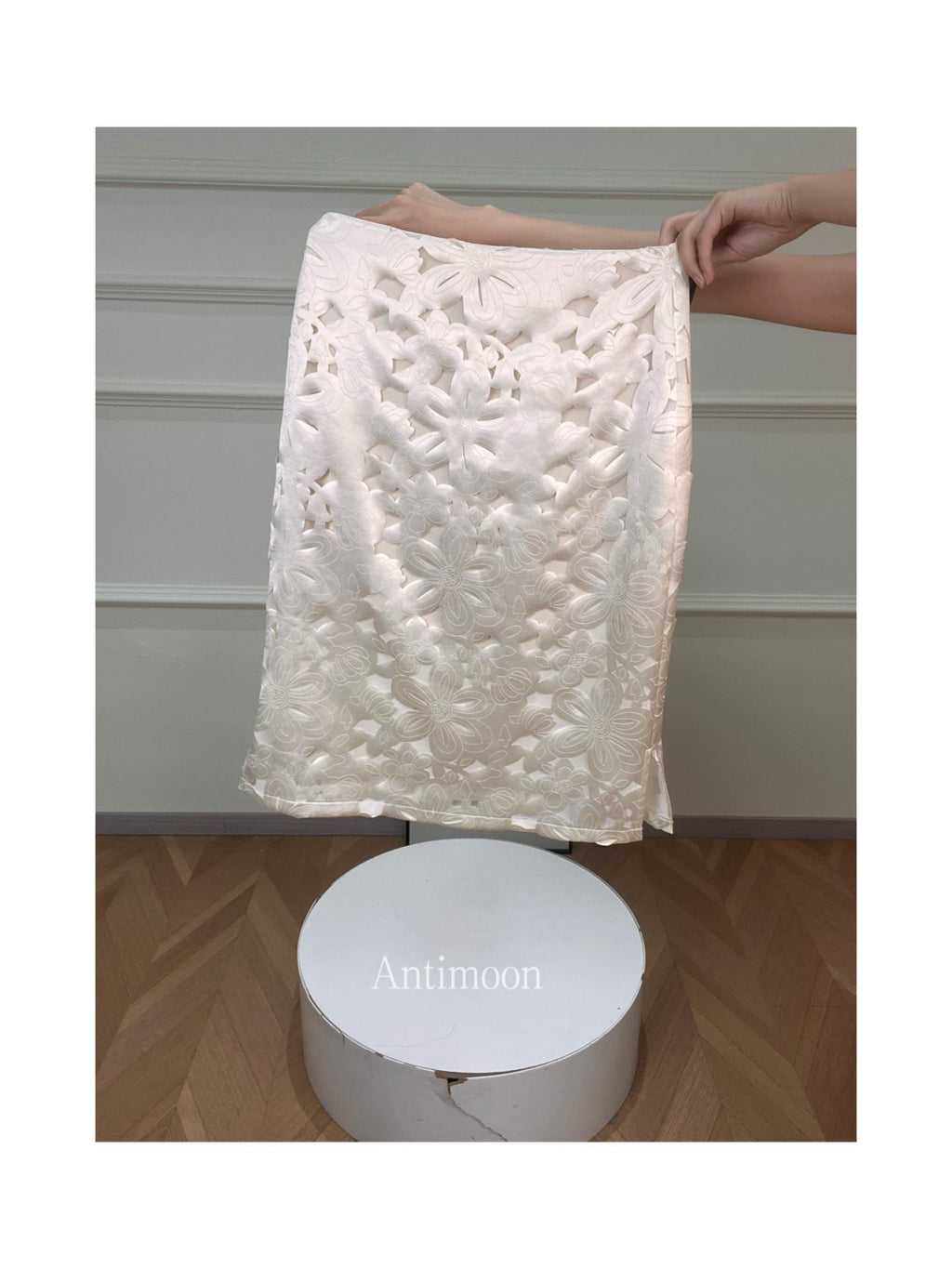 ANTIMOON Silver Window Floral Laser Cut Hollow Detail Women's Polyester Midi Skirts