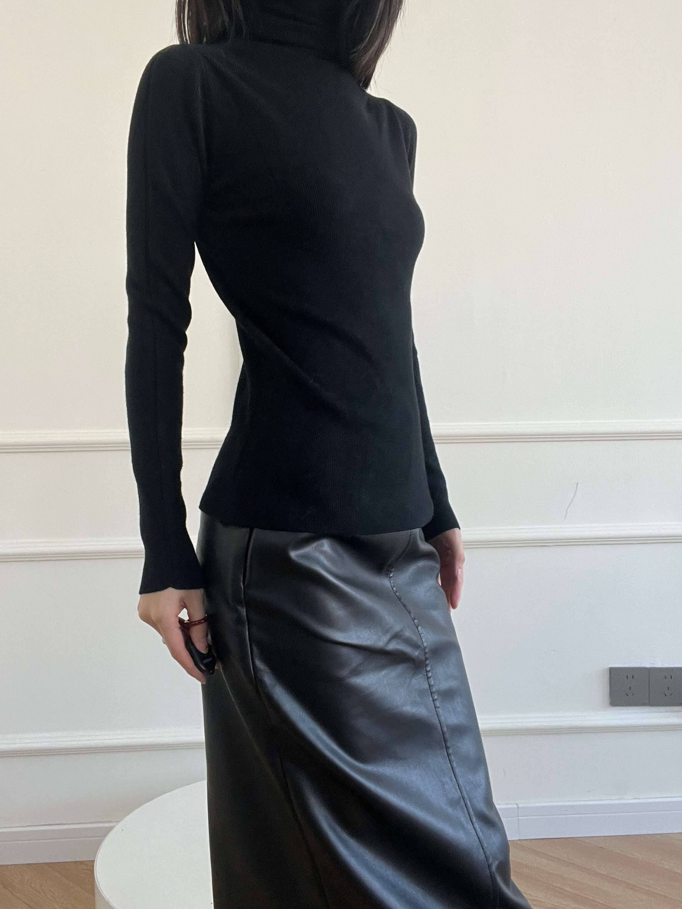 ANTIMOON_Slim_3d_Rib_18g_Mock_Neck_Women's_Wool_Blend_Long_Sleeve_T-shirts_998175880463_MISSTT