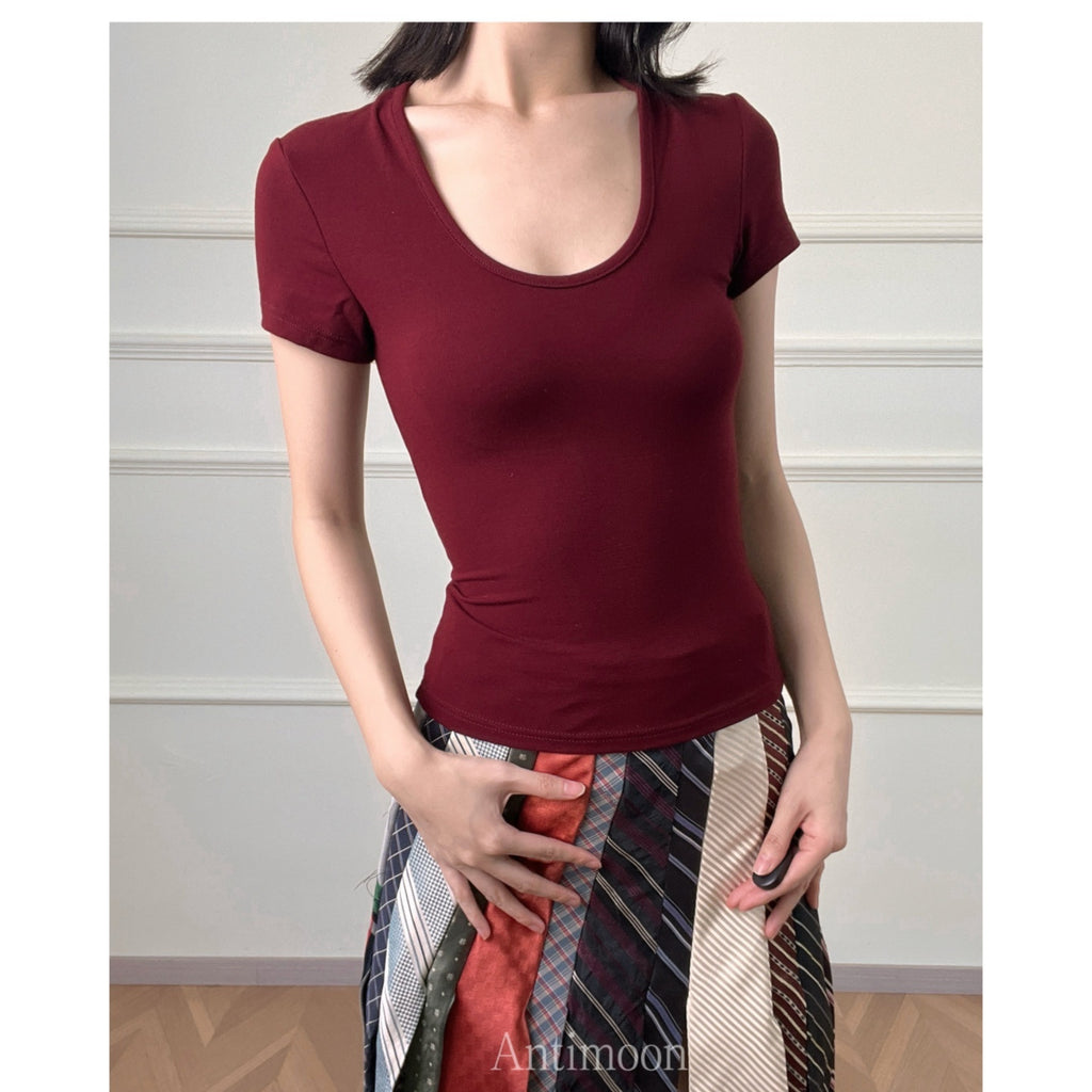 ANTIMOON_Slim_Fit_U_Neck_Short_Sleeve_Women's_Viscose_Blend_Basic_T-shirts_1030836147600_MISSTT