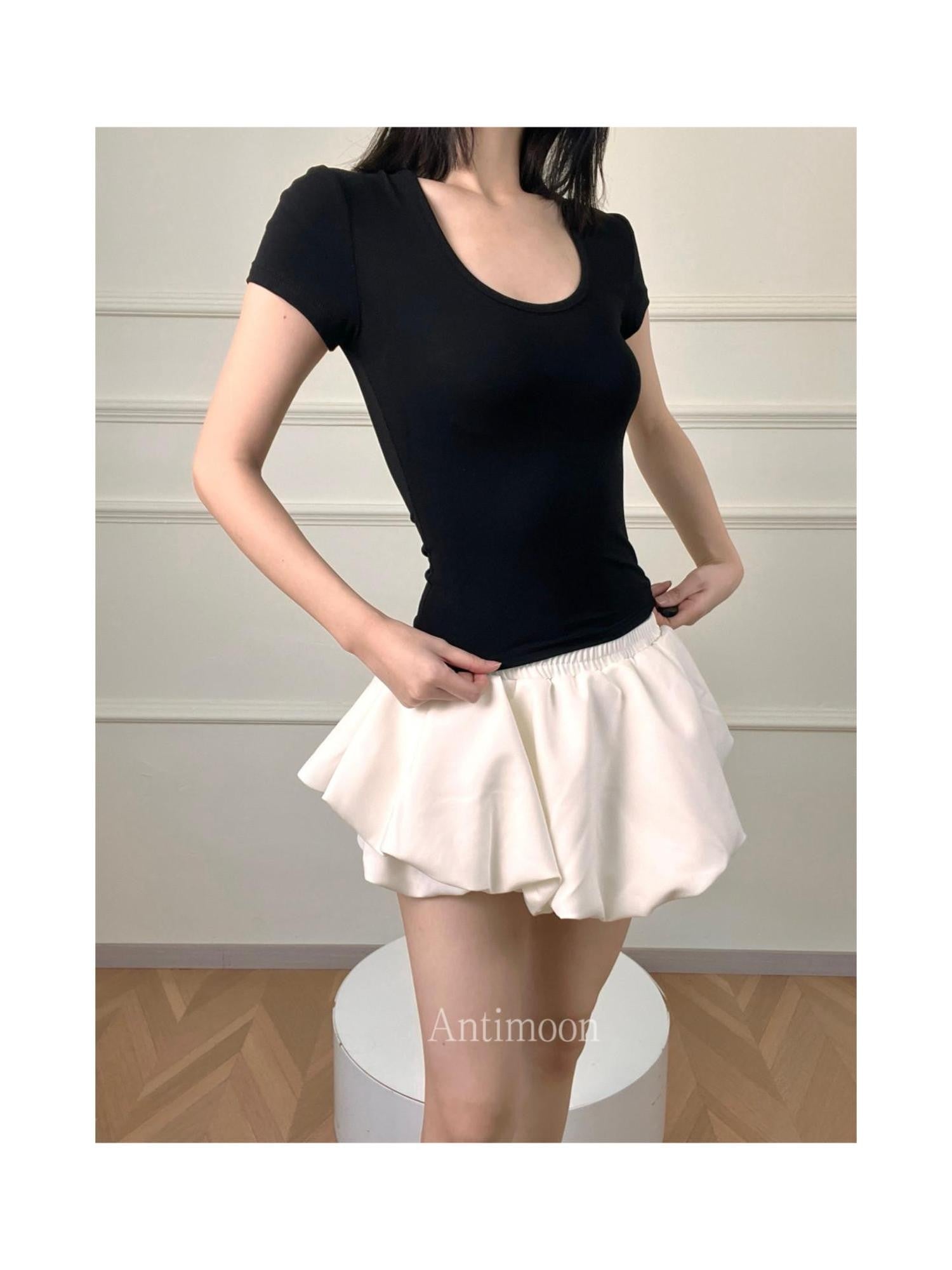 ANTIMOON Slim Fit U Neck Short Sleeve Women's Viscose Blend Basic T-shirts